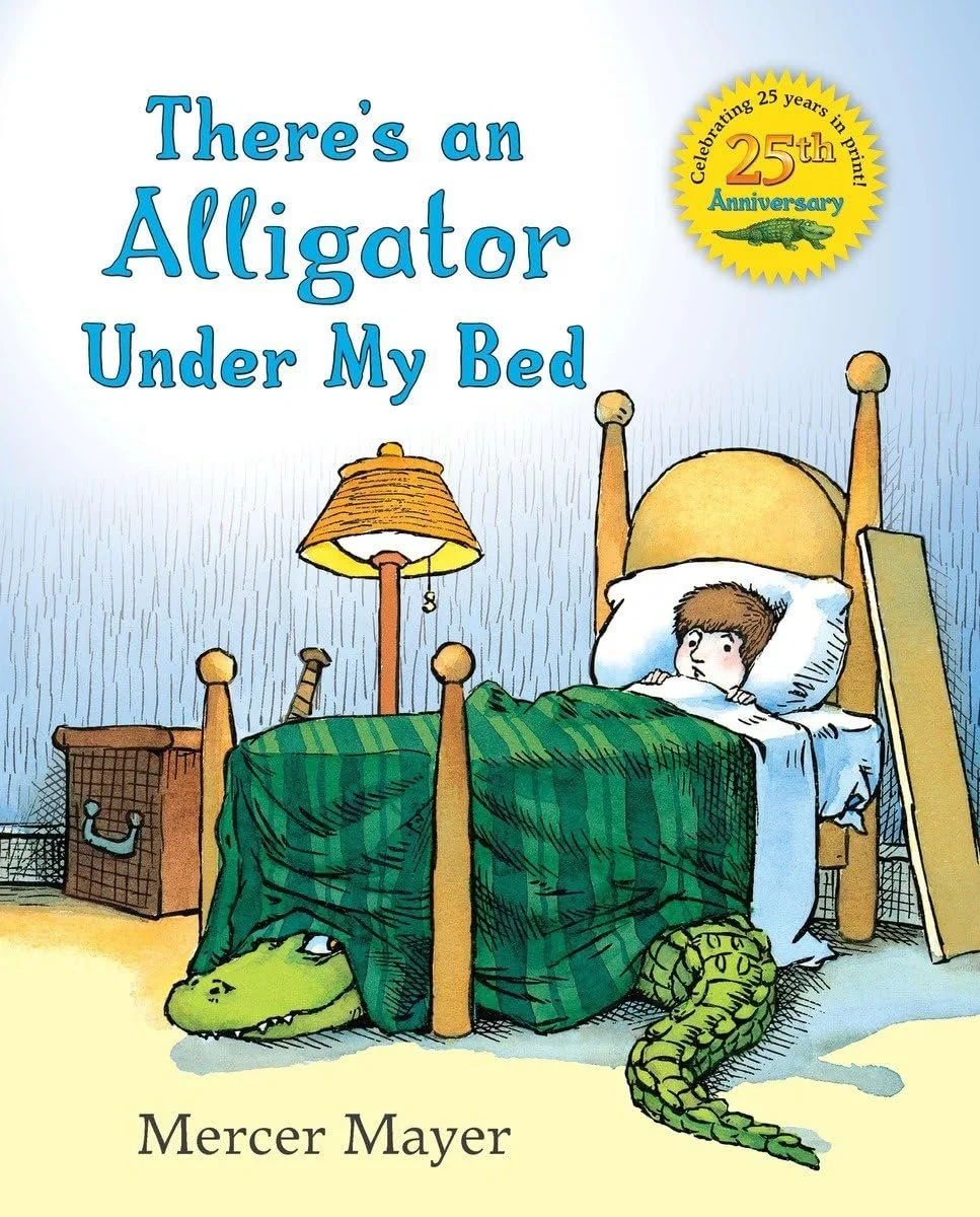 There's an Alligator Under My Bed: Mercer Mayer's story, boy lures an alligator out of his room, work on retell, categories & prepositions