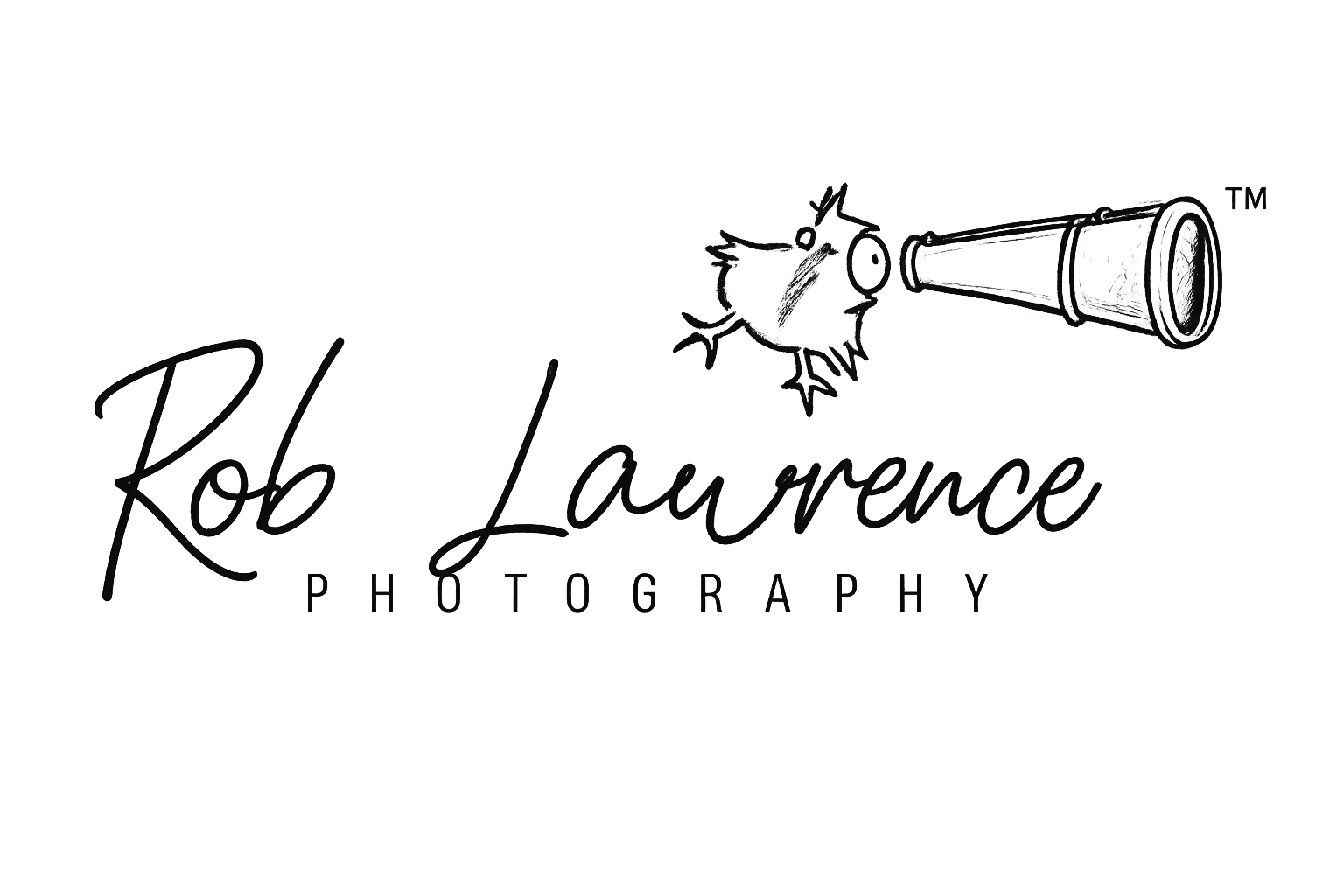 A logo for Rob Lawrence Photography featuring a frog looking through a telescope.