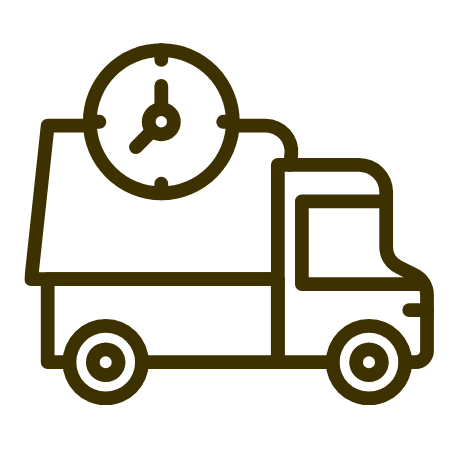 Outline of a food truck with a clock on top, indicating fast service.