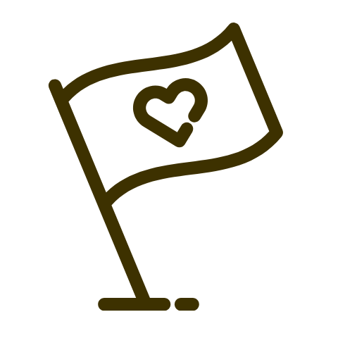 A simple line drawing of a flag with a heart symbol in the center.
