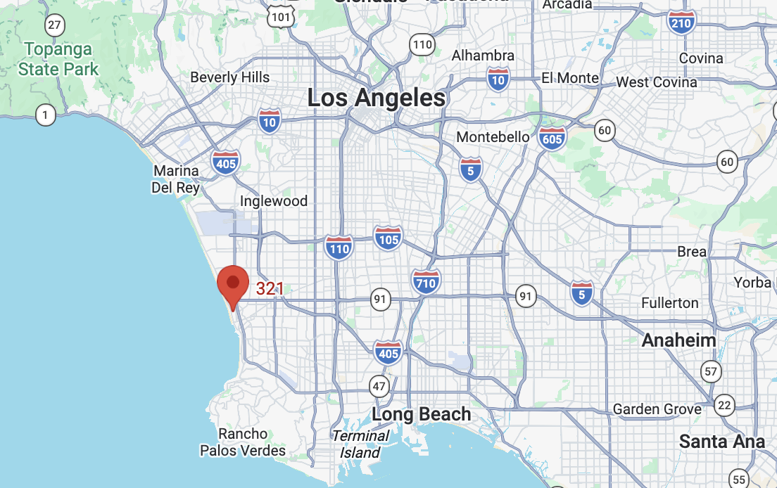 google map of hermosa beach and LA