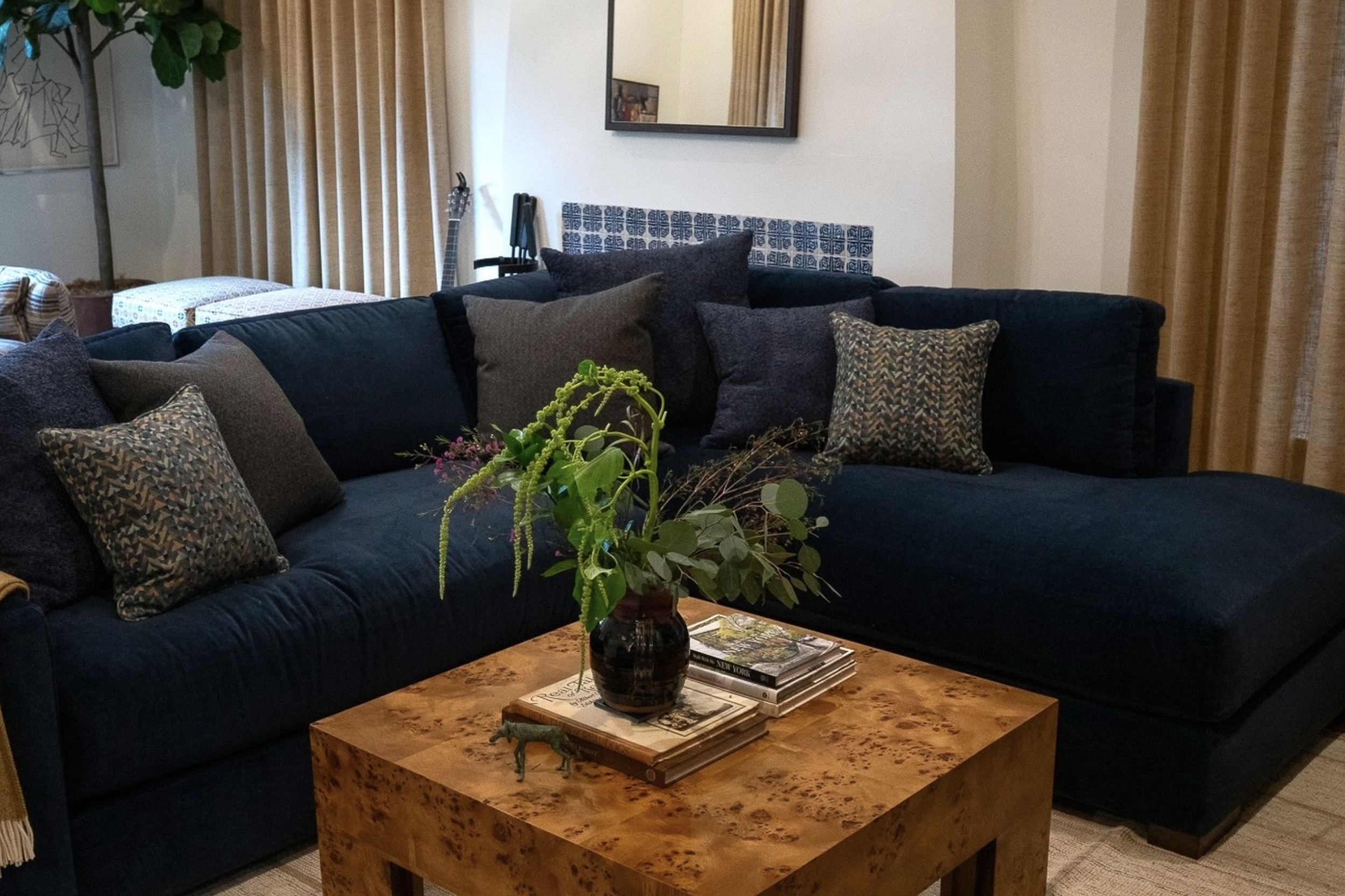 beautiful mohair blue sectional by Rebecca Cox Studio 