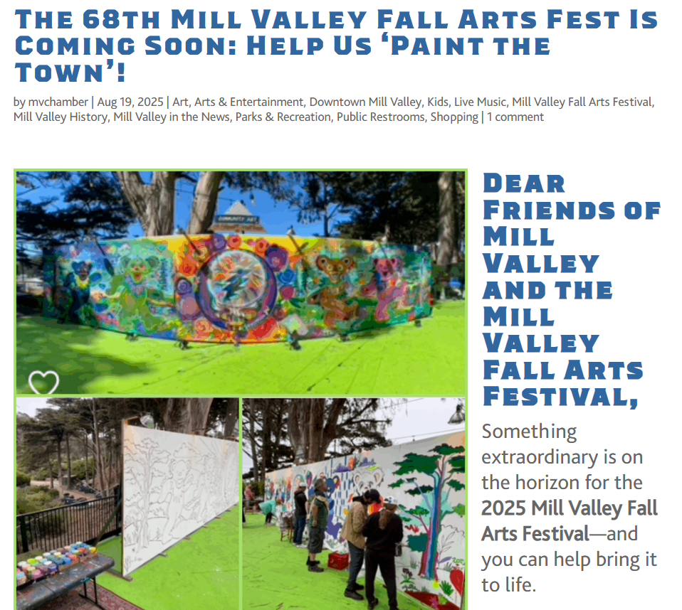 The 68th Mill Valley Fall Arts Fest Is Coming Soon: Help Us ‘Paint the Town’!