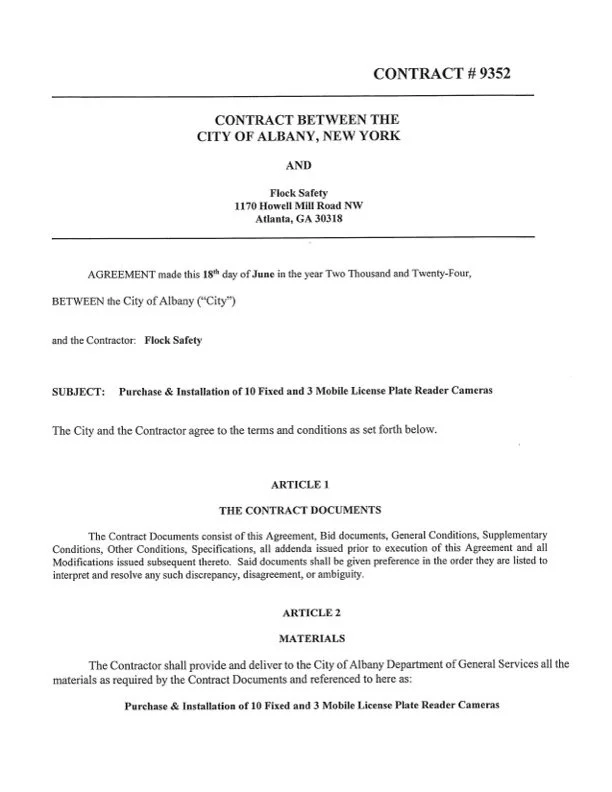 City of Albany 2024 Contract with Flock Surveillance