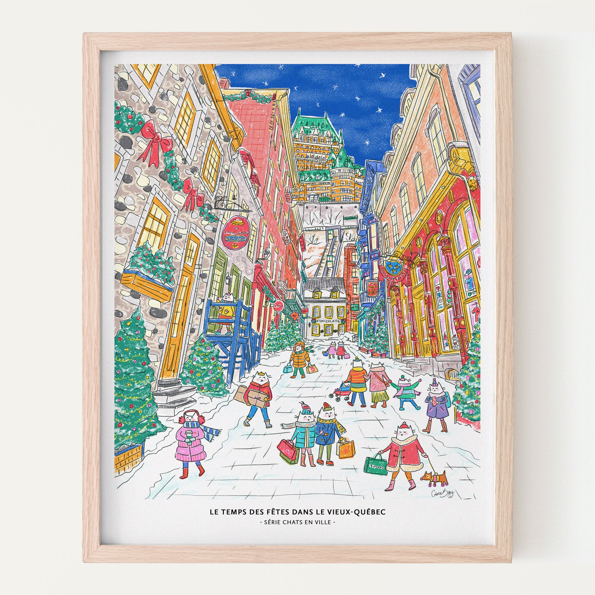 Affiche - Chats en ville - Le temps des Fêtes dans le Vieux-Québec