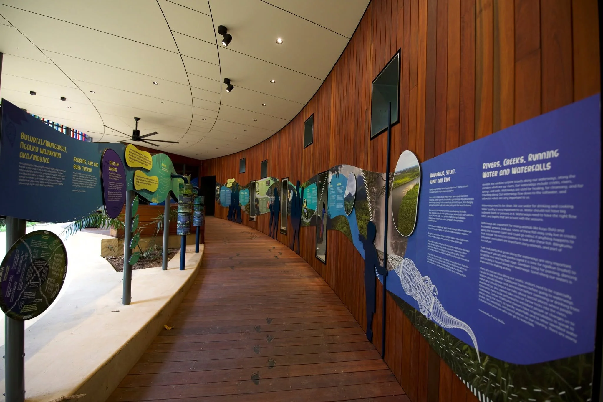 Interpretive exhibits at the Eastern Kuku Yalanji Bamanga Muruku Tourism Hub in Daintree National Park (CYPAL).