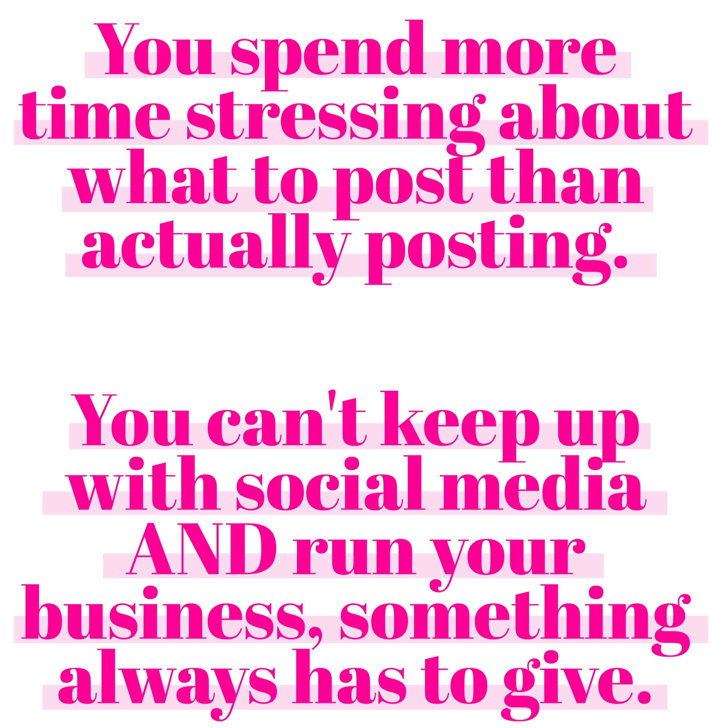 Inspirational quote in pink and black text on a black background, emphasizing social media presence and the importance of business.