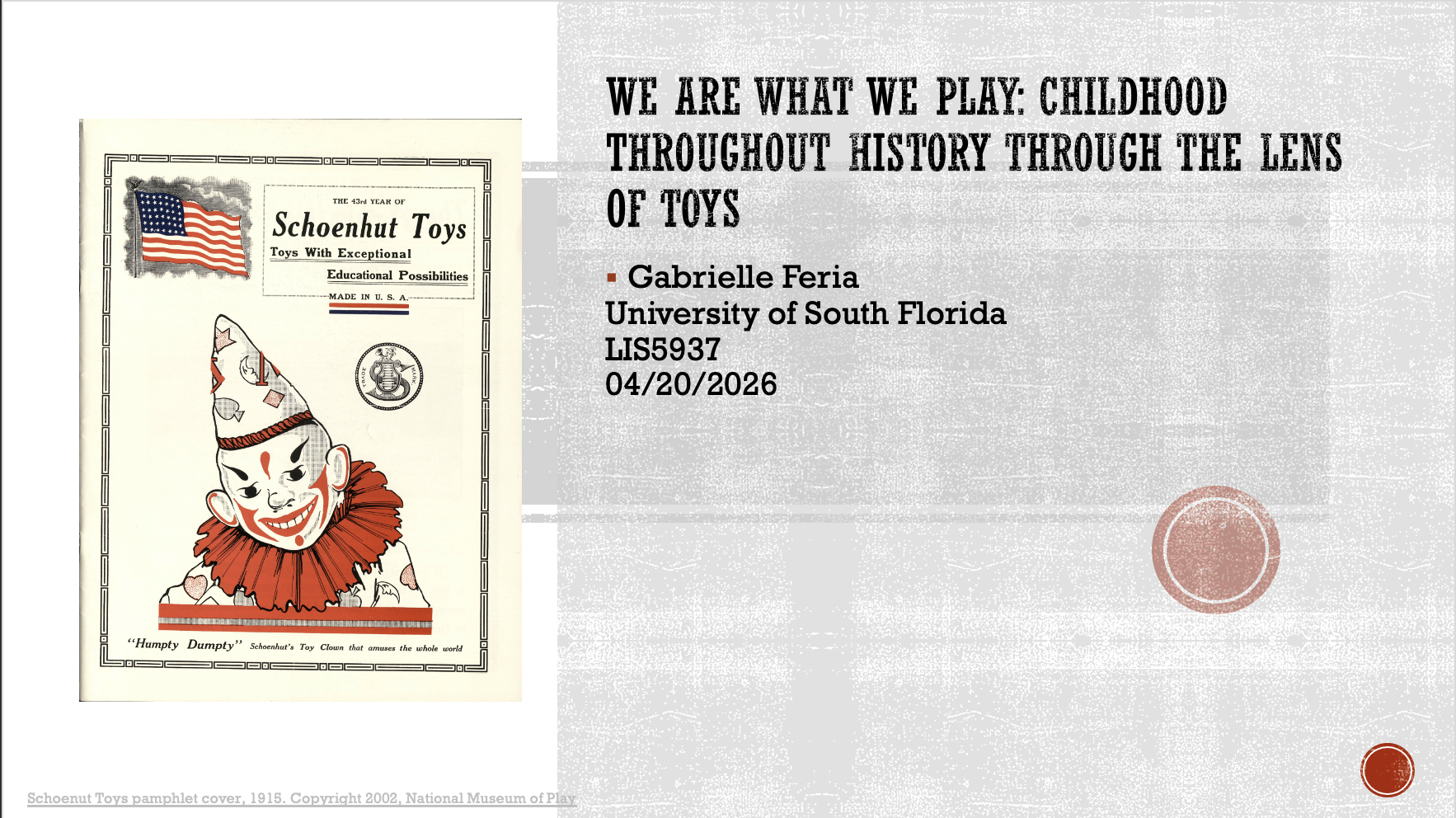 Title page for exhibit proposal with a historical toy magazine cover.