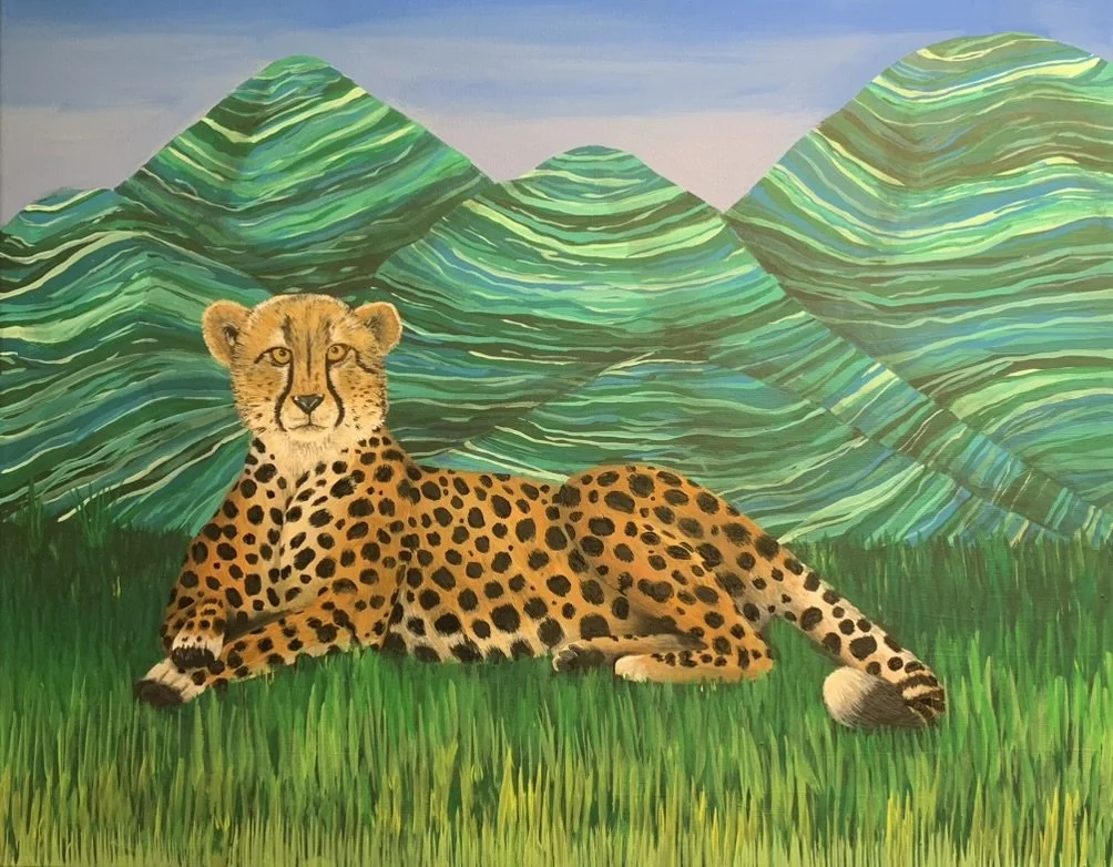 Cheetah, 18x24" acrylic on stretched canvas, 2024 (Commissioned)