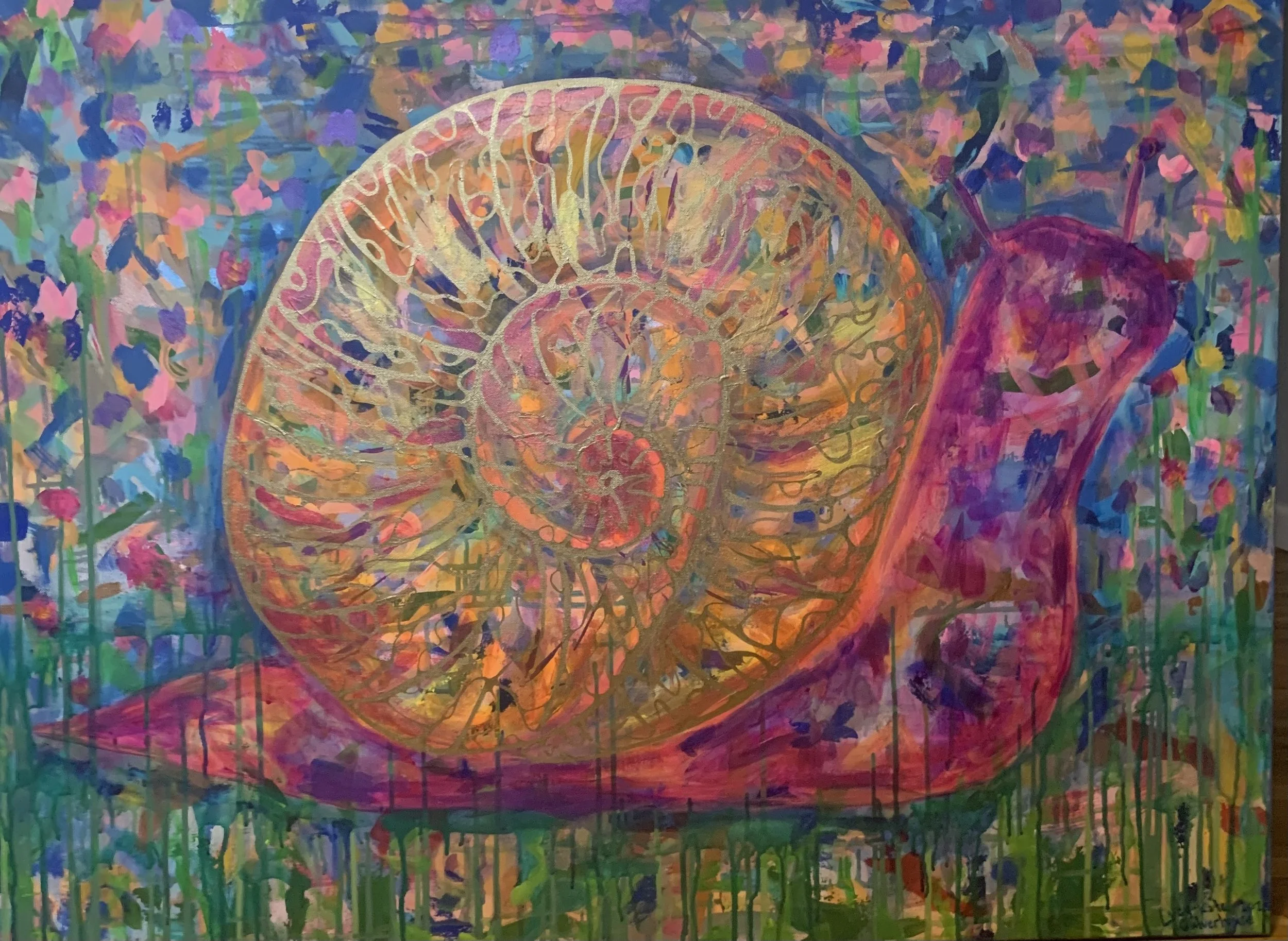 Disco Snail - Mixed media on stretched canvas 30 x 40", 2025