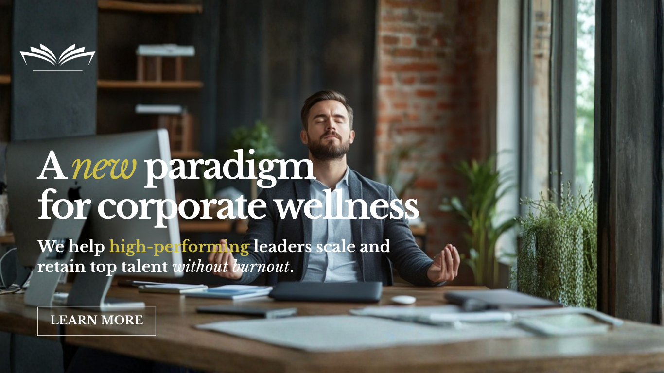 new corporate paradigm man meditating at work. executive coaching for burnout, corporate wellness programs for executives, executive wellness coach, corporate wellness consulting, executive resilience coaching, workplace burnout prevention program