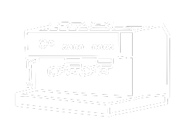 Line drawing of an espresso machine with multiple group heads and control buttons.