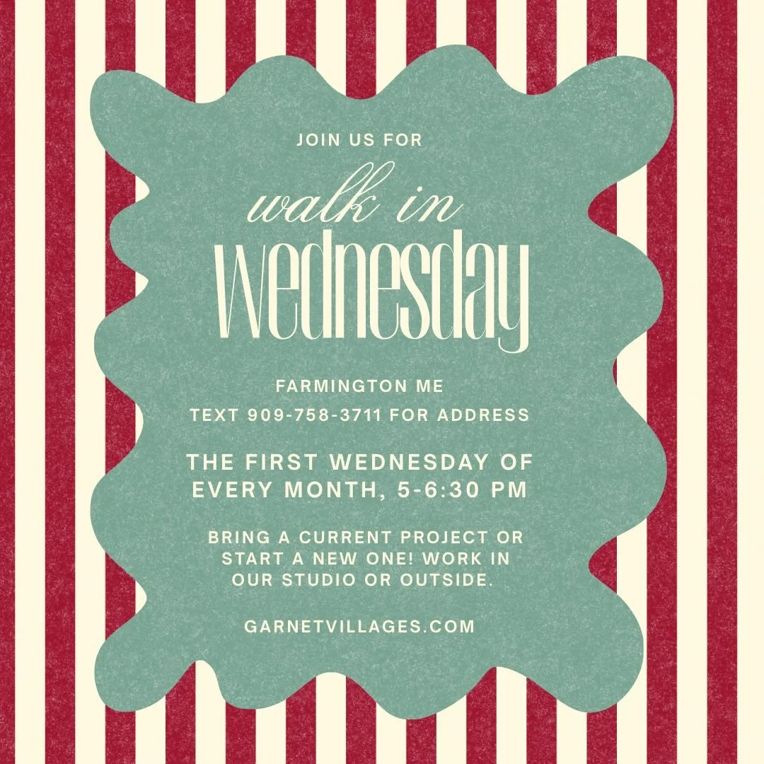 Join the village for Walk In Wednesday! 

The first Wednesday of every month, come drop in for a casual creation session. Hosted either in our studio or outside (depending on the weather). 

To protect the privacy of our residents, the full address o