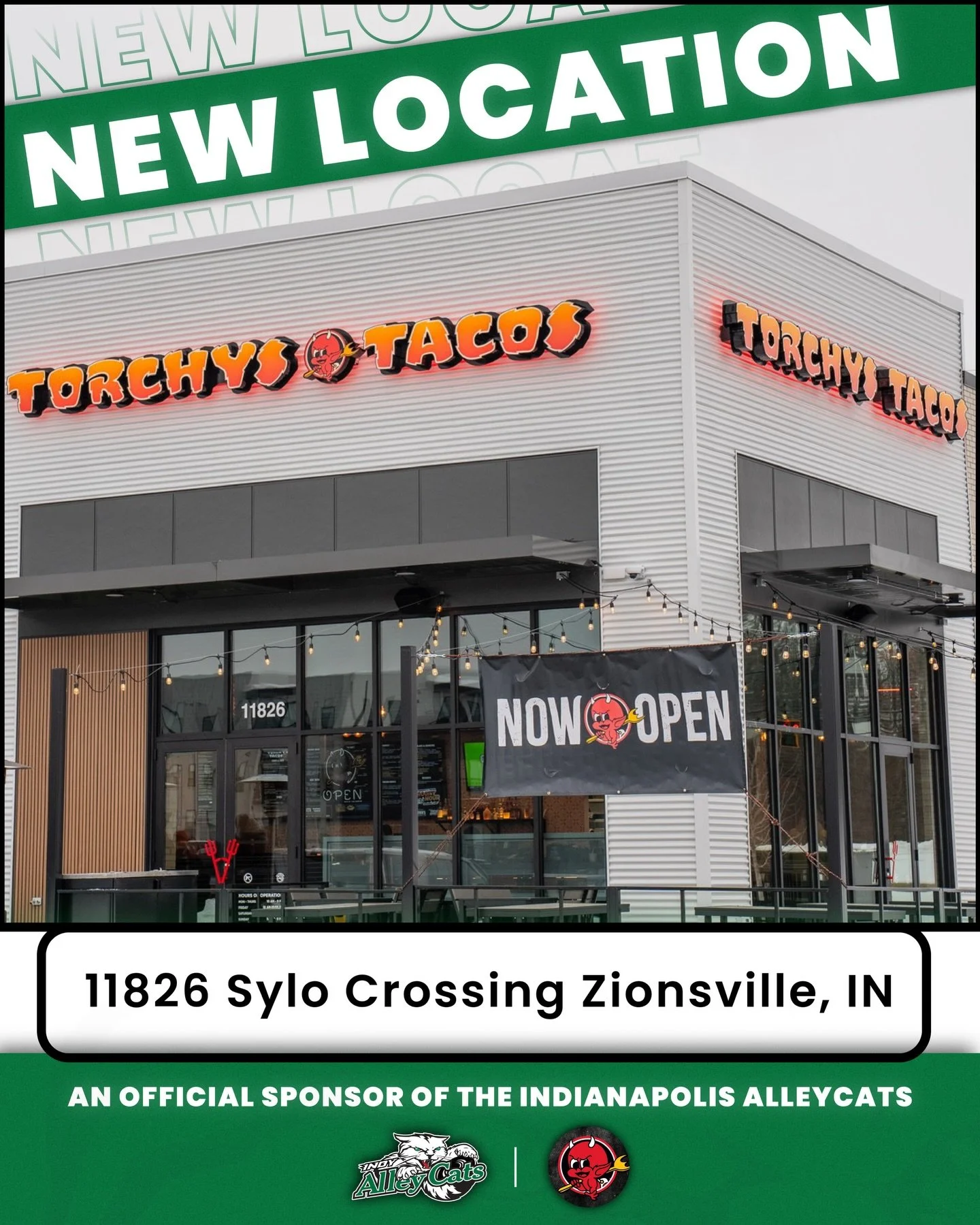 New lunch spot unlocked! 🌮🔥 Torchy&rsquo;s Tacos in Zionsville is NOW OPEN and has you covered! Support our community and the Alleycats by stopping by any Indiana Torchy&rsquo;s location.

Proud official partner of the Indianapolis Alleycats.