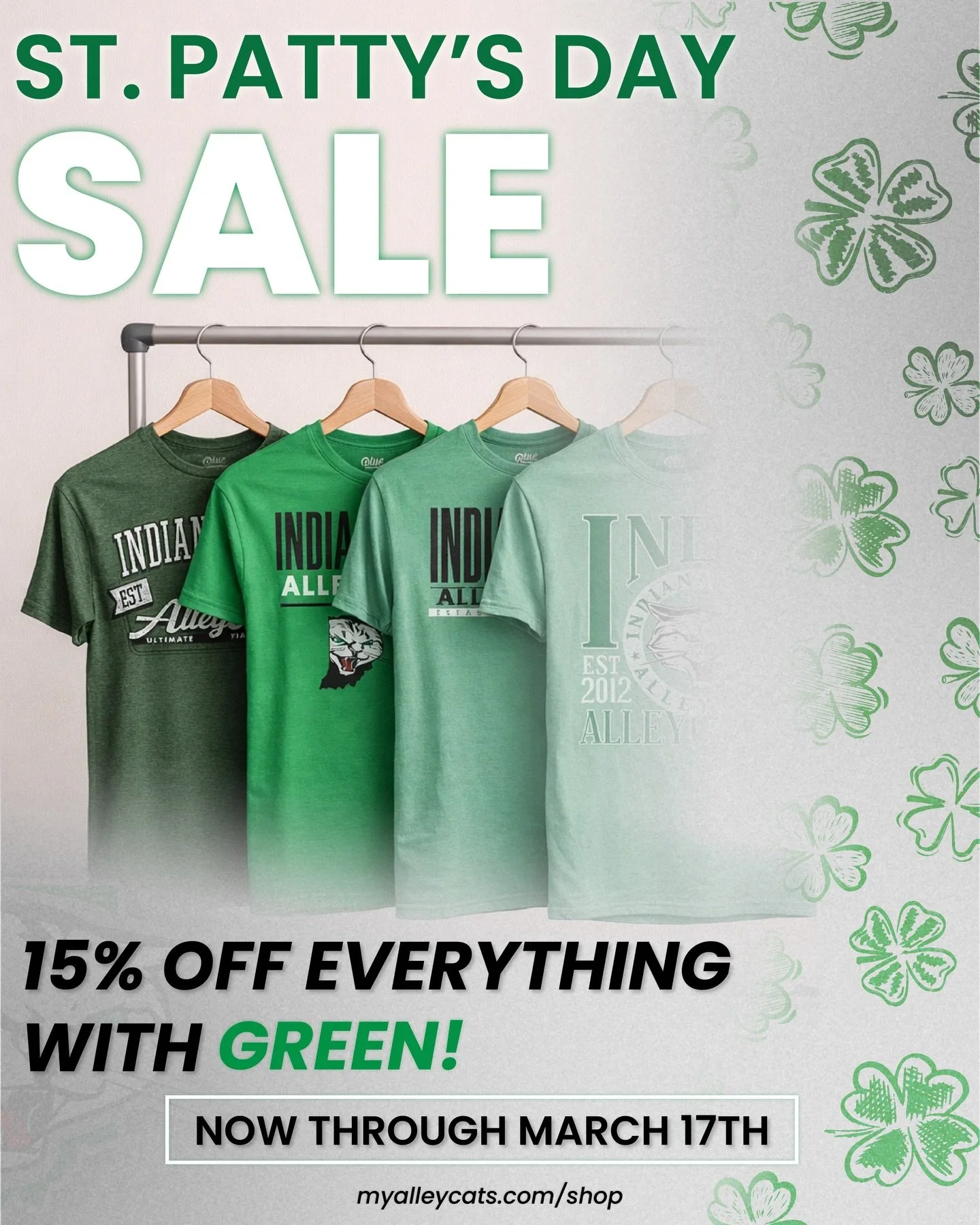 Don't miss out on our St. Patty's Day SALE, happening NOW through March 17th! 🍀

15% OFF ALL ITEMS WITH GREEN! 🟢🟢

(Hint: Every item has green 👀) 

myalleycats.com (Link in Bio)