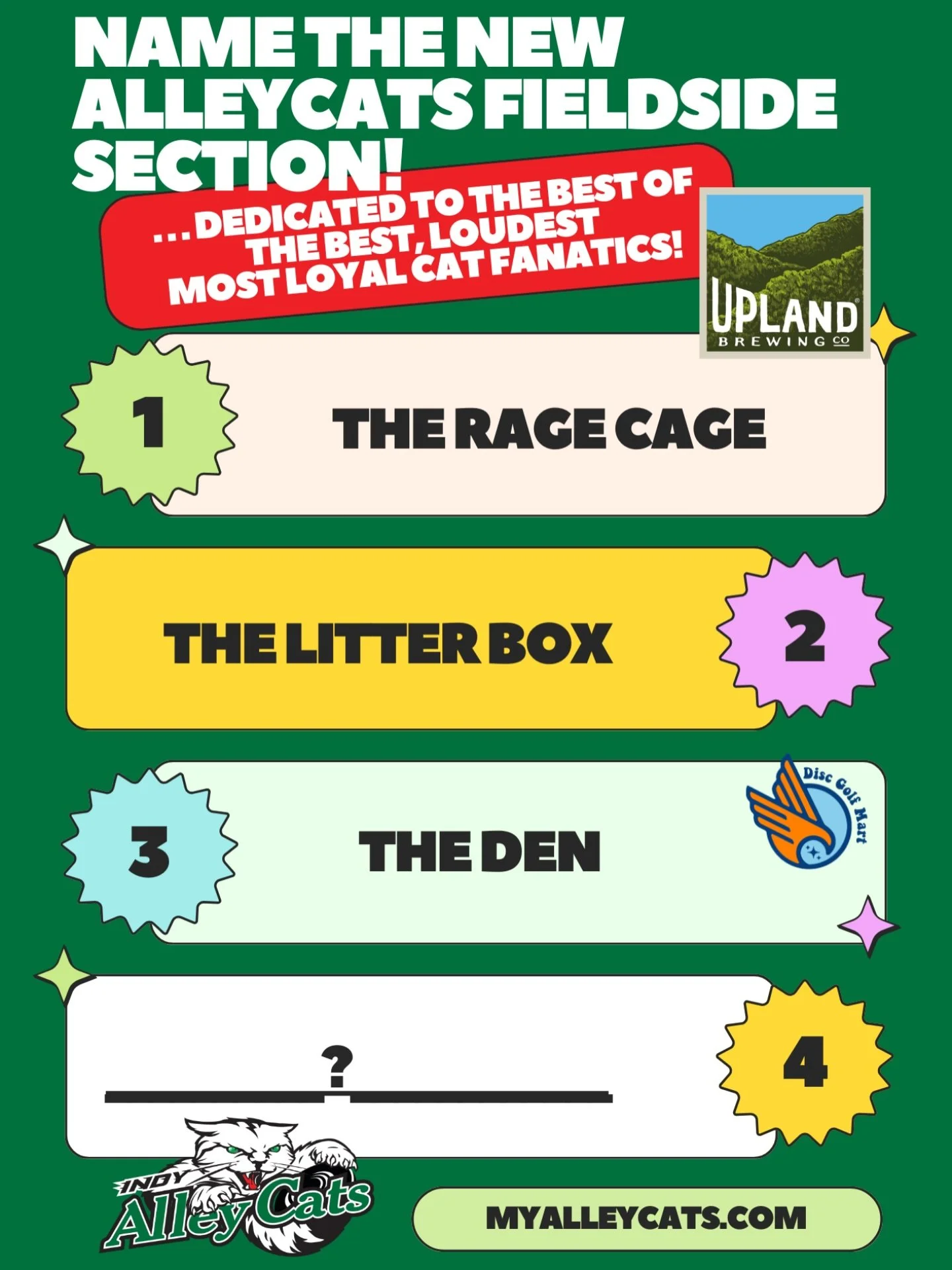 Our loudest fans deserve their own territory!🐾 

Visit myalleycats.com/vote and cast your vote to name the new on-field fan section. Link in bio! 

The loudest fans. The wildest energy. You decide the name!