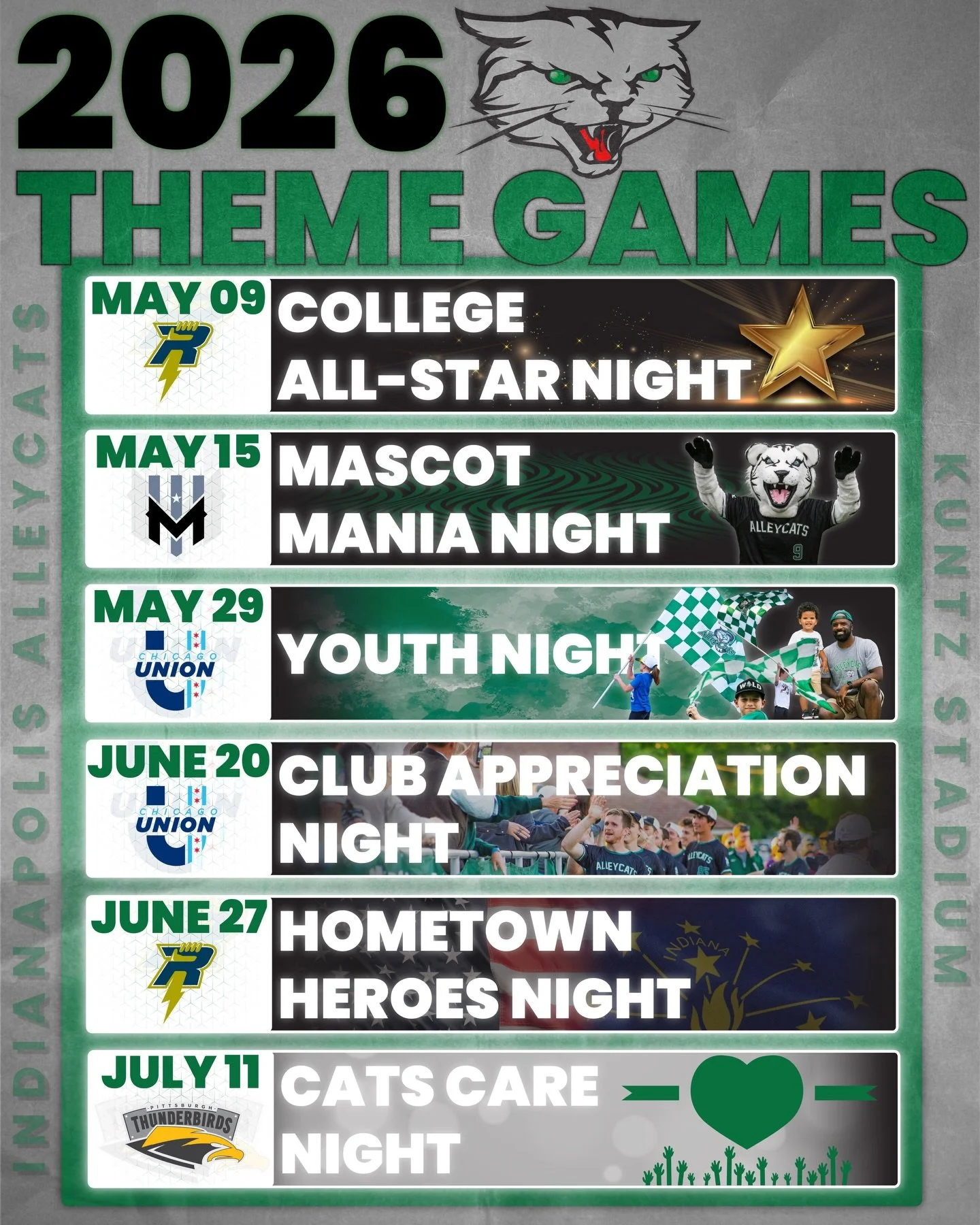 We are excited to announce our 2026 Home Game Themes! Pick your game, grab your tickets, and be there for the excitement! Game Day just leveled up! #defendthealley

Tickets available at the link in our bio! 🔗