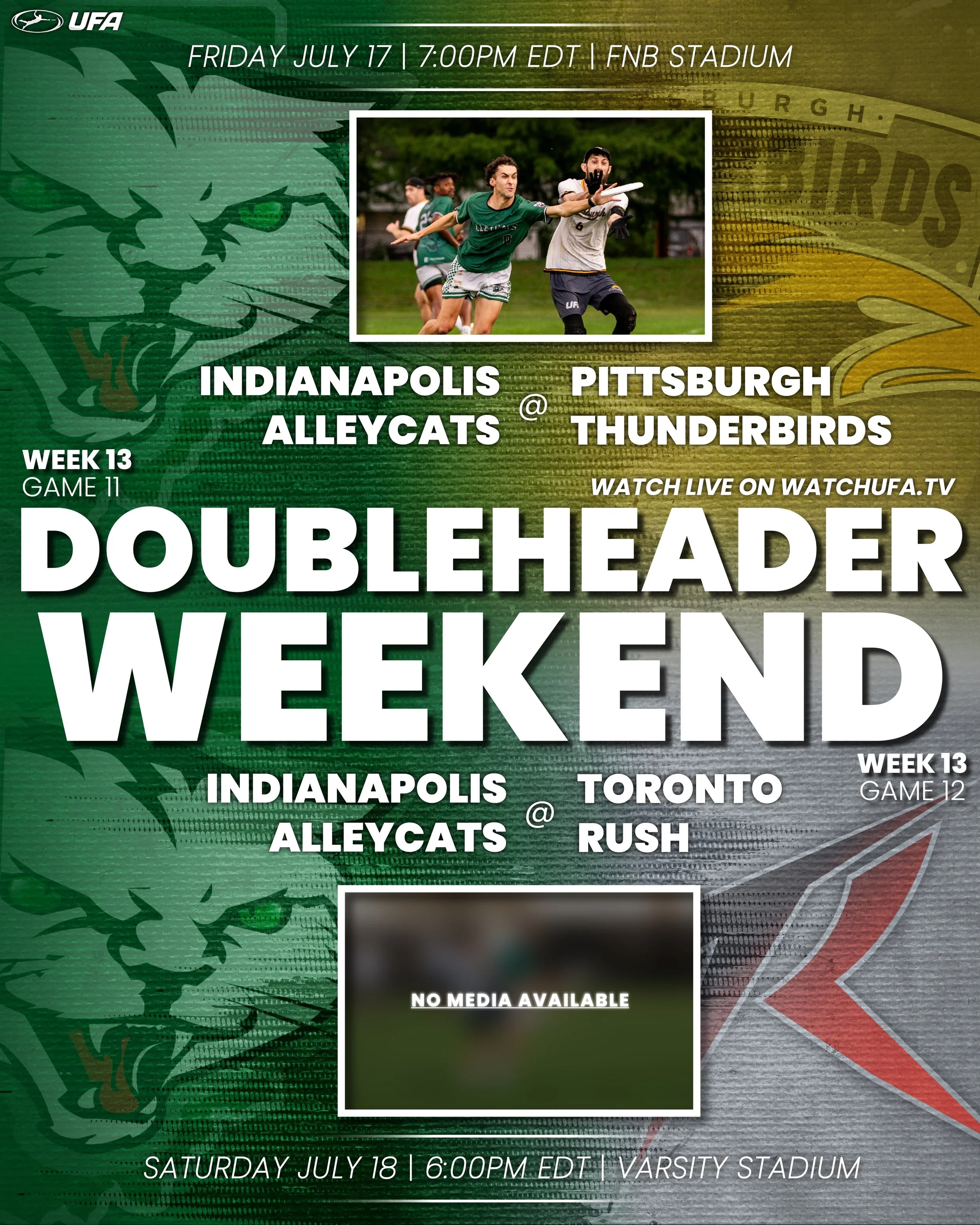 Another roadtrip is on the horizon! We run it back against Pittsburgh Friday night, then head to Toronto for our cross-divisional matchup with the Rush! Tune in to watchUFA.tv to catch all the action this weekend!