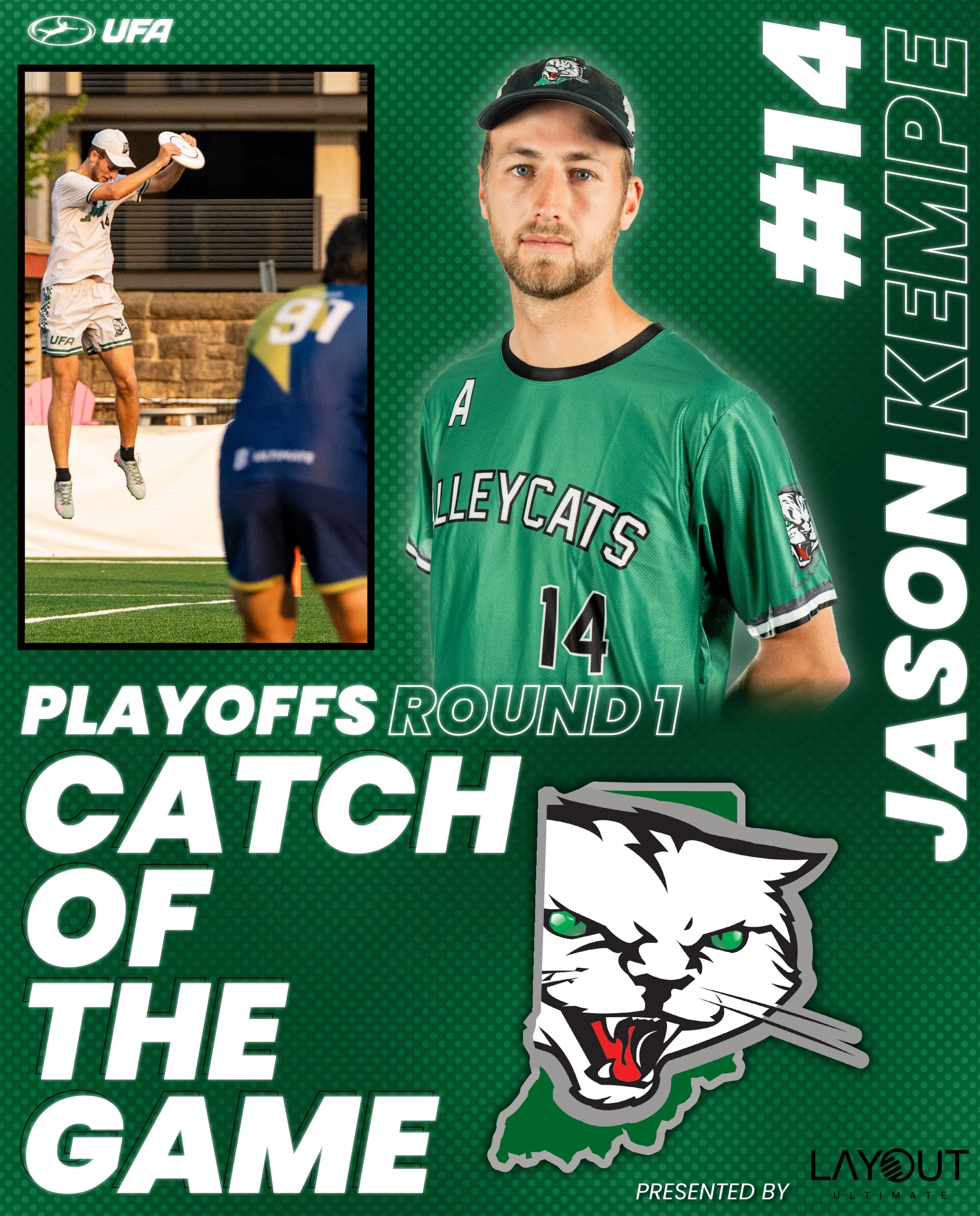 Kempe with a disciplined catch, watching the toes, at the end of the game to seal the win with our final goal! Jason brings home this week's Catch of the Game and continues to be a crucial part of our team dynamic!