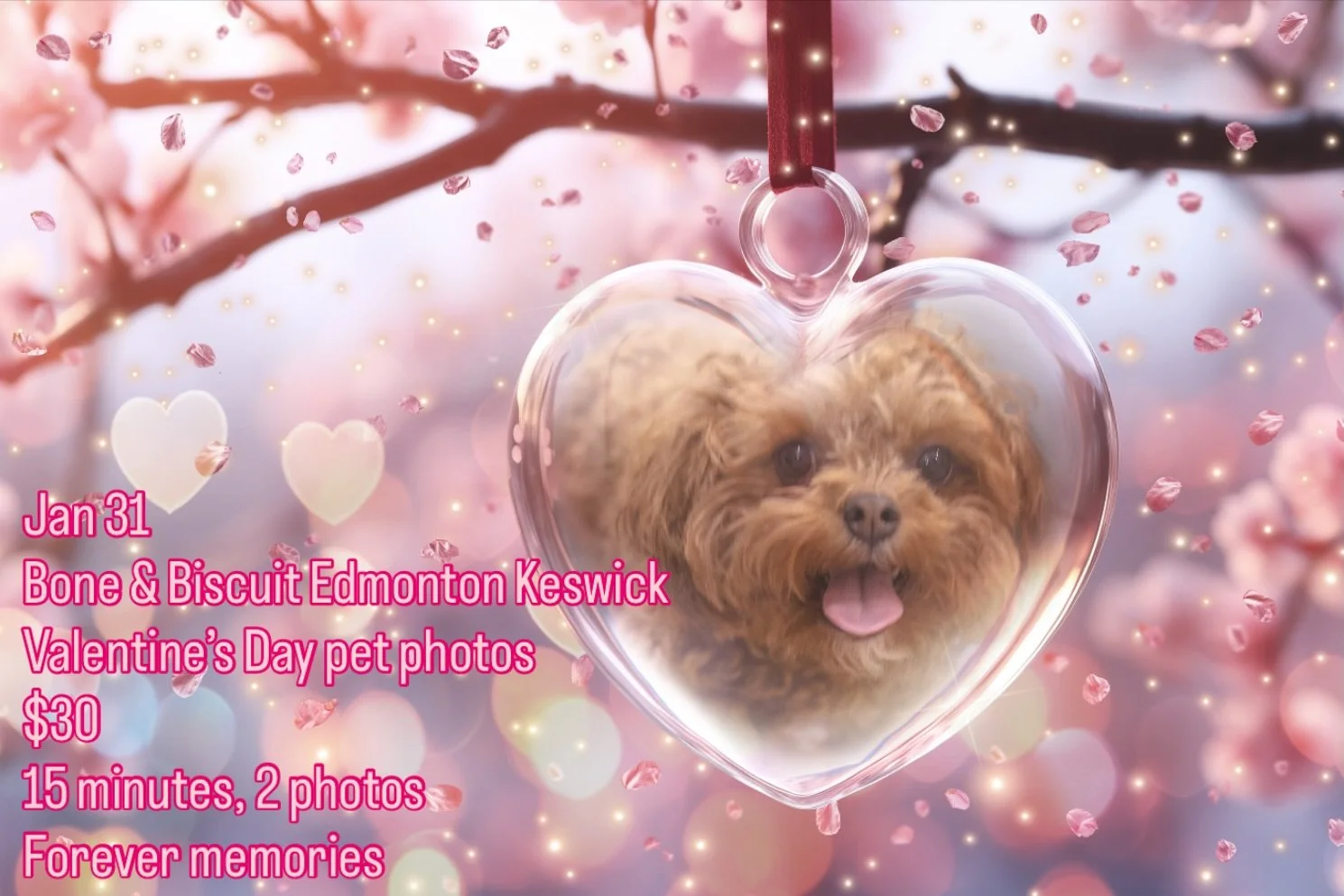 For a limited time, tickets are on sale for $30.00!  Come for a 15 minute photo session and receive 2 digital photos!  We will be at @boneandbiscuitkeswick on Jan 31 with our Valentine&rsquo;s Day set up.  Link to tickets in the bio.  We can&rsquo;t 