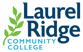 Logo of Laurel Ridge Community College featuring a green leafy branch and blue text.