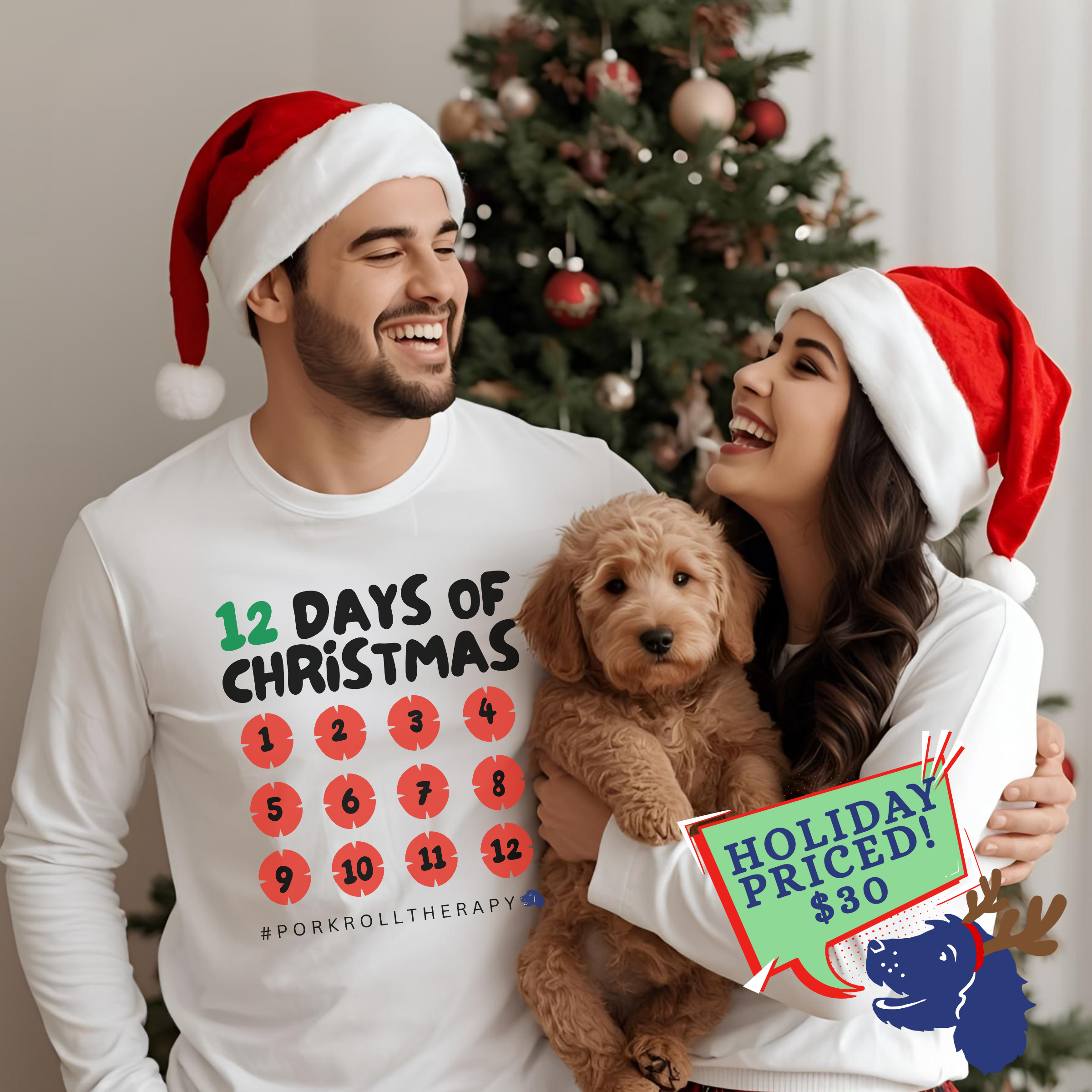 12 Days of Pork Roll Christmas Long Sleeve Tee