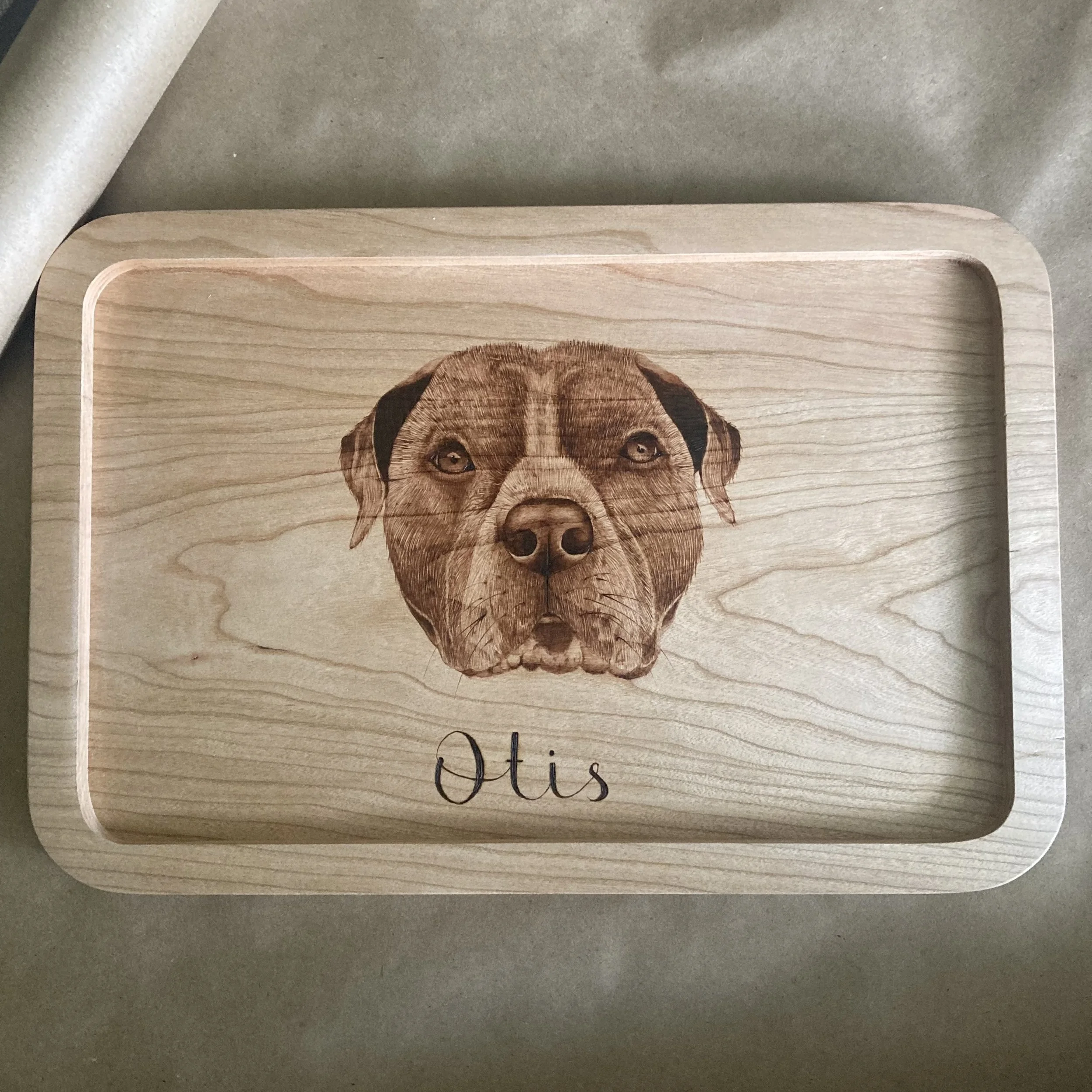 Pyrography - Rolling tray (pitbull ''otis'').JPG