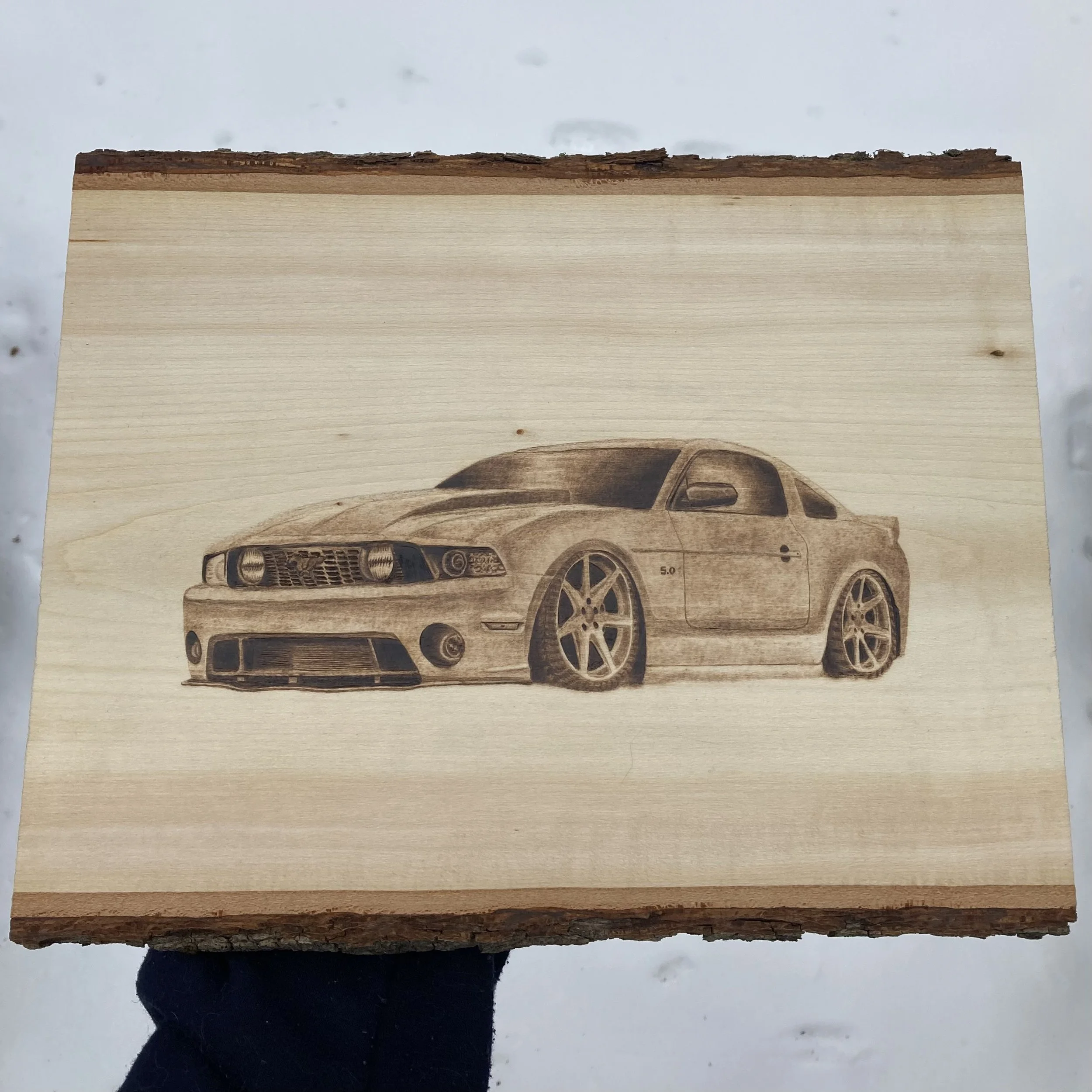 Pyrography - First car (mustang).JPG