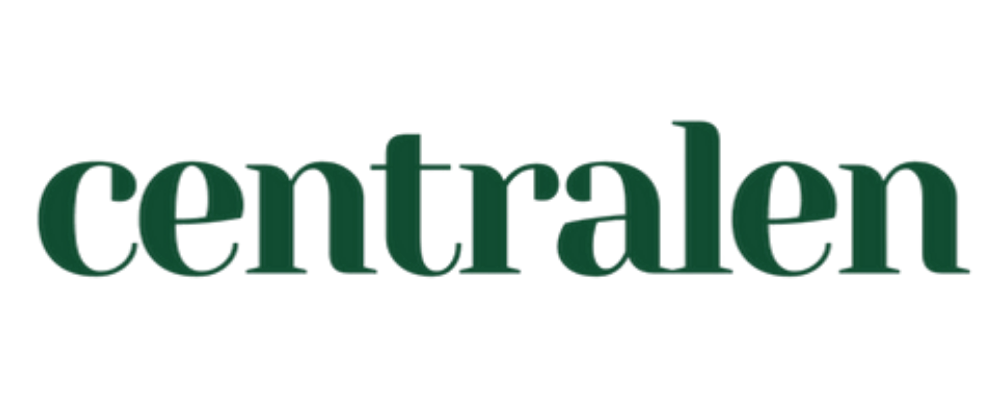 The word "central" in green 3D text with a rectangular block behind the letter "l".