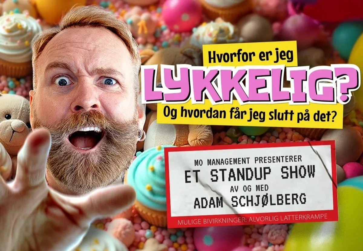 Plakat til Adam Schjølberg sitt standup show på Kragerø Pride