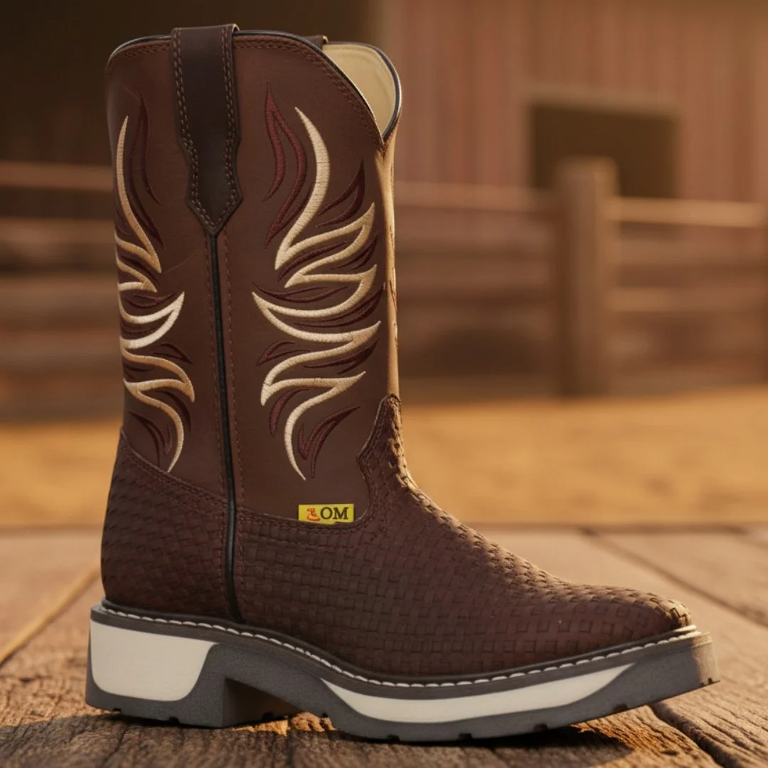 Bota vaquera petatillo para hombre, elaborada de forma artesanal para jaripeos, bailes y trabajo rudo.