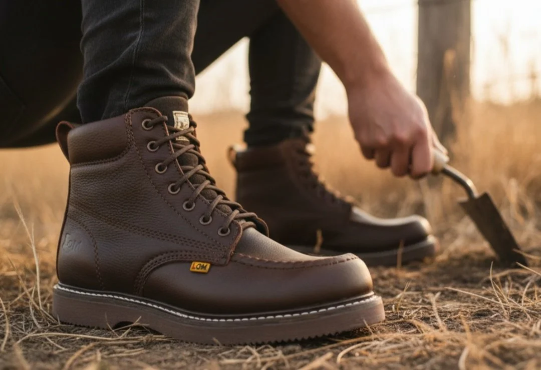 Modelo 345, diseñado para labores en campo y uso rudo.  Marca Calzado LOM