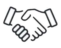 Illustration of a handshake between two people, with hands outlined and a black and white color scheme.