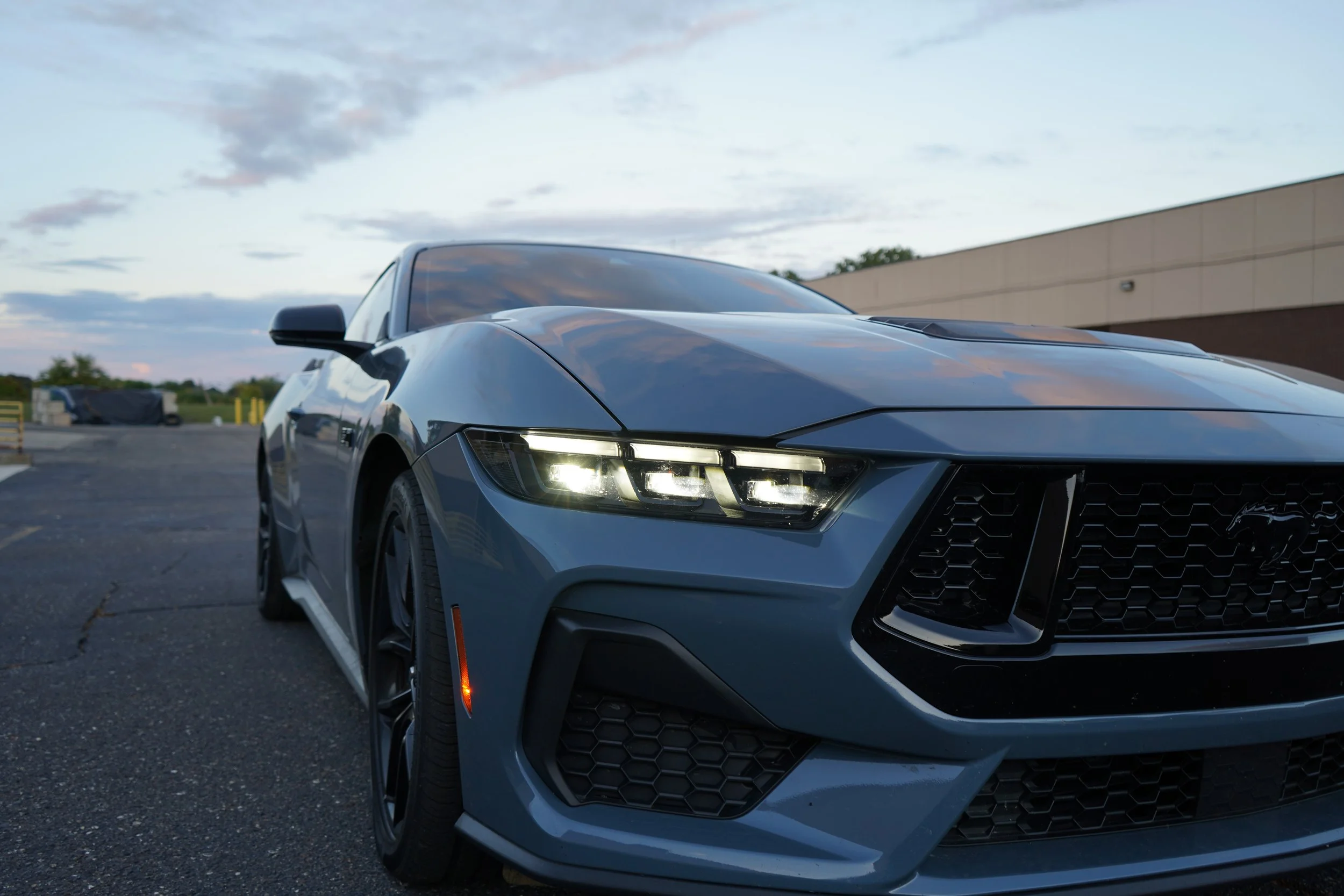 Front detail of the 2024 Ford Mustang GT from Corsa Nero