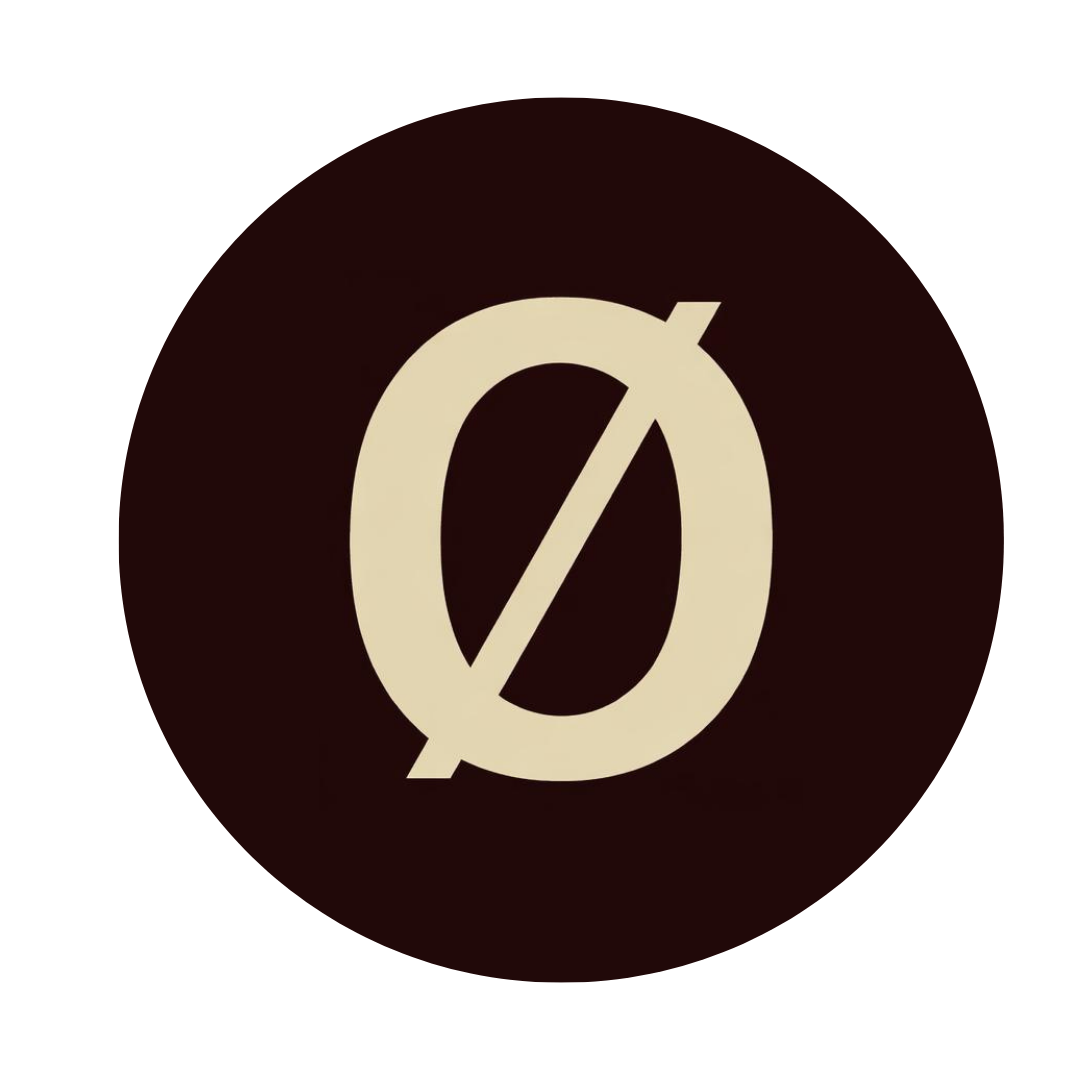 Black circle with a beige slash through a beige zero, representing a 'no data' or 'not available' symbol.