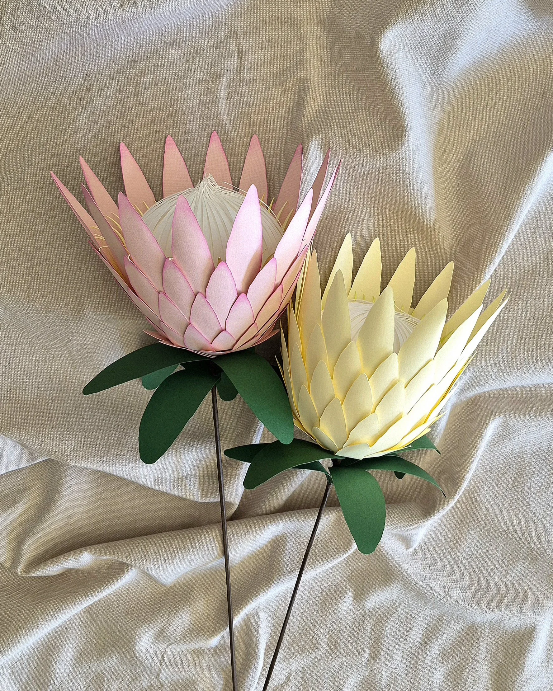 Pink and White handmade paper King Protea Flower