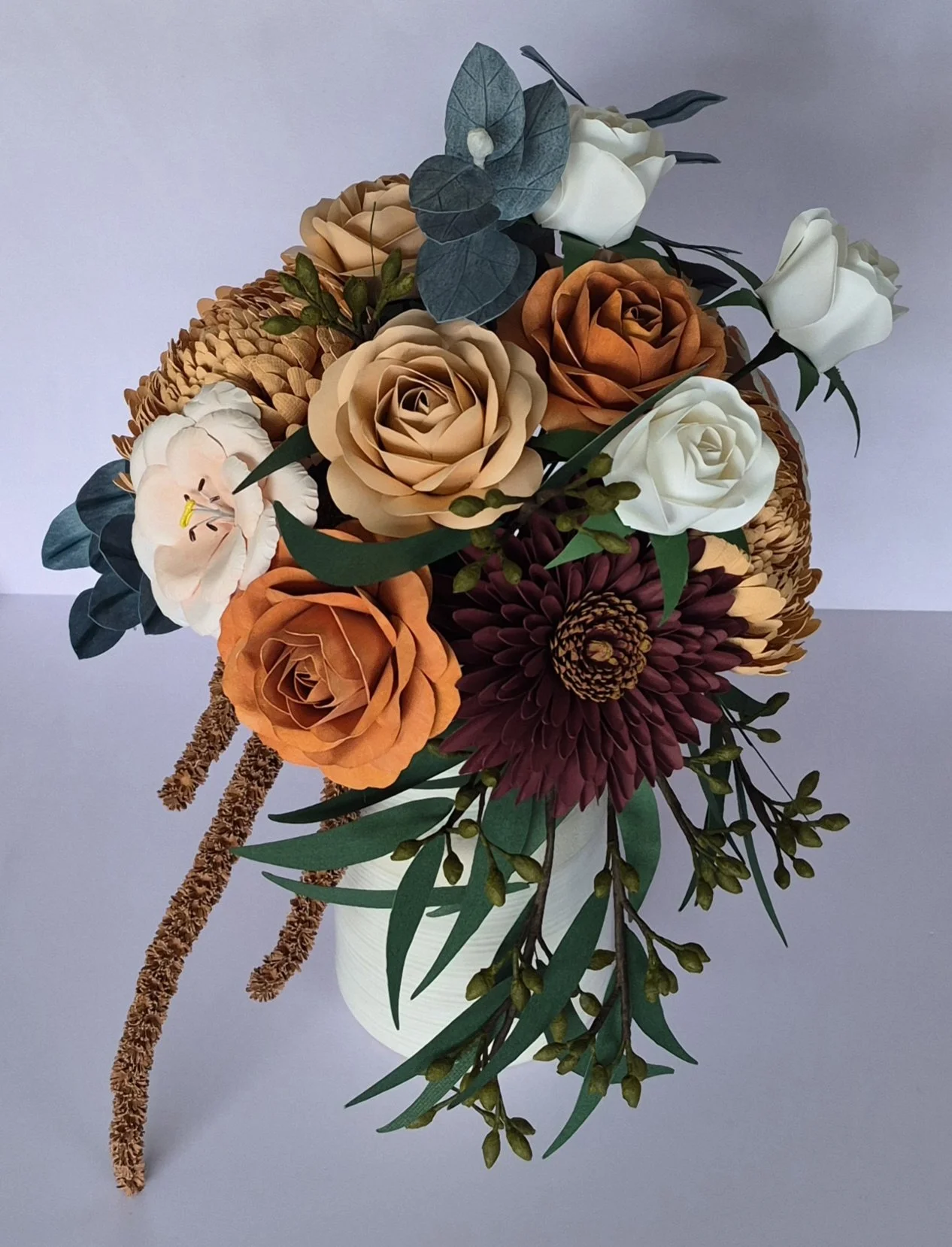 Replica bridal bouquet recreated in paper as a meaningful first wedding anniversary gift and timeless wedding keepsake.