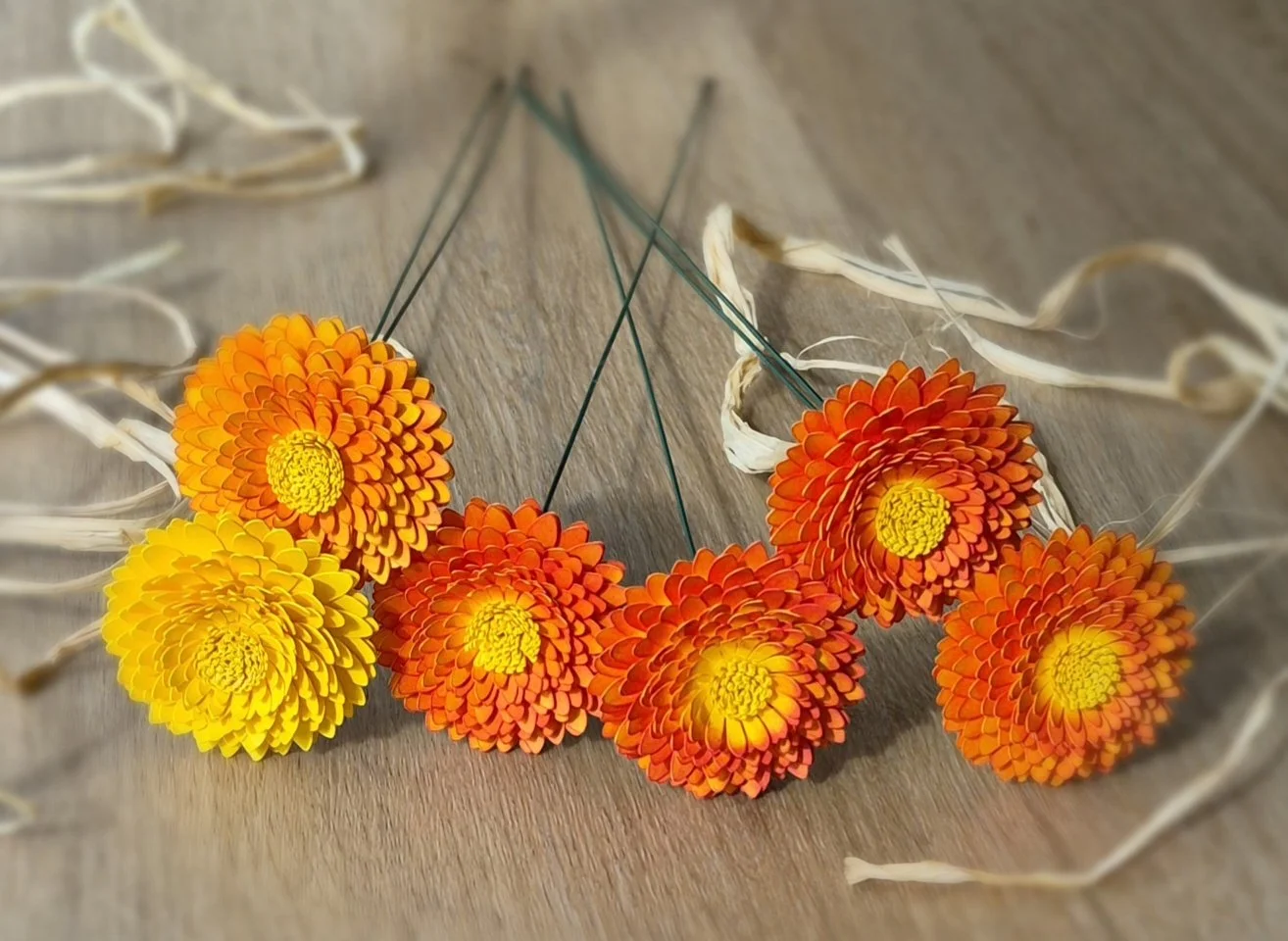 Handmade Paper Orange and Yellow Straw Flowers