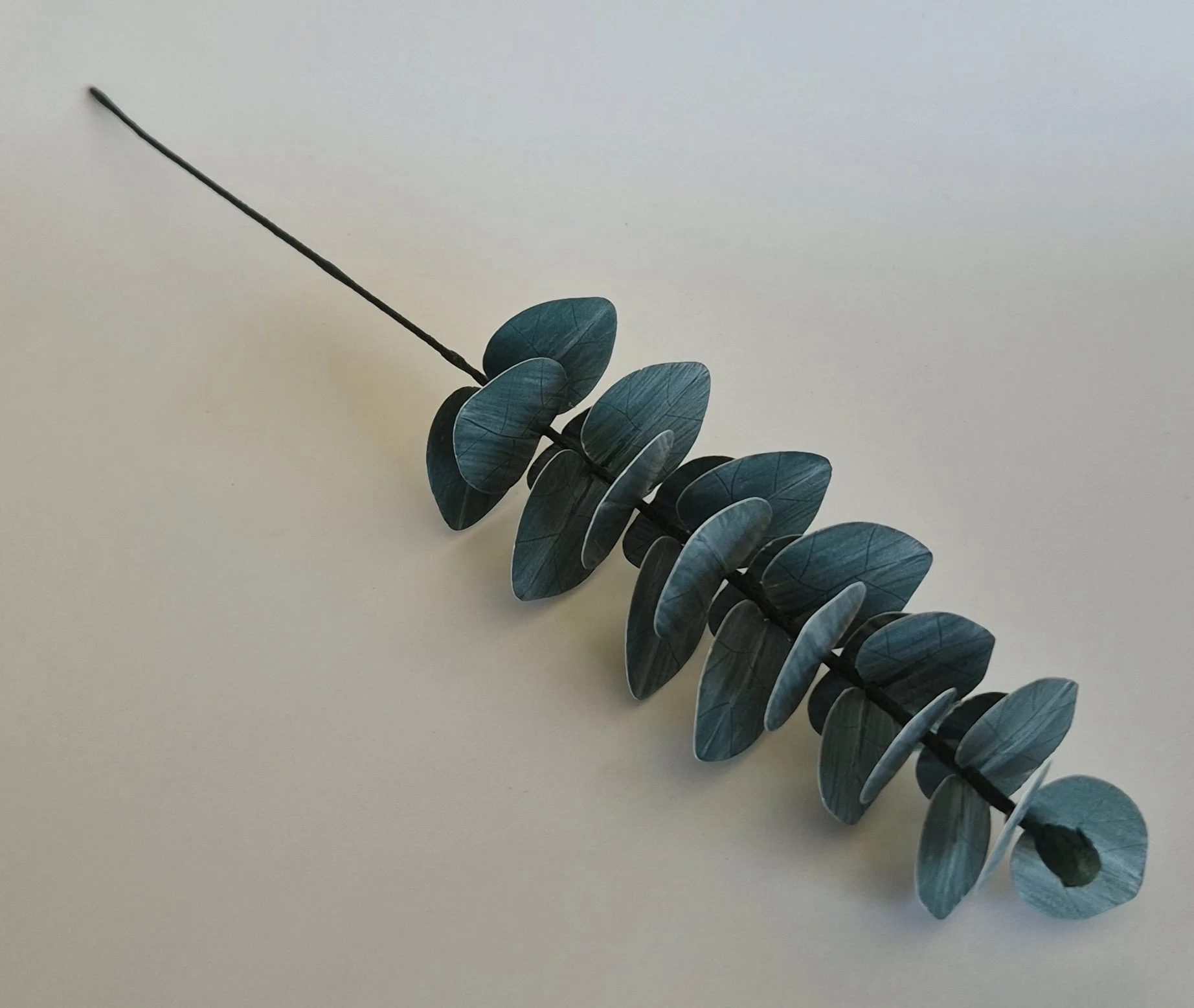 Handmade paper eucalyptus stem with round blue-green leaves – Australian native foliage