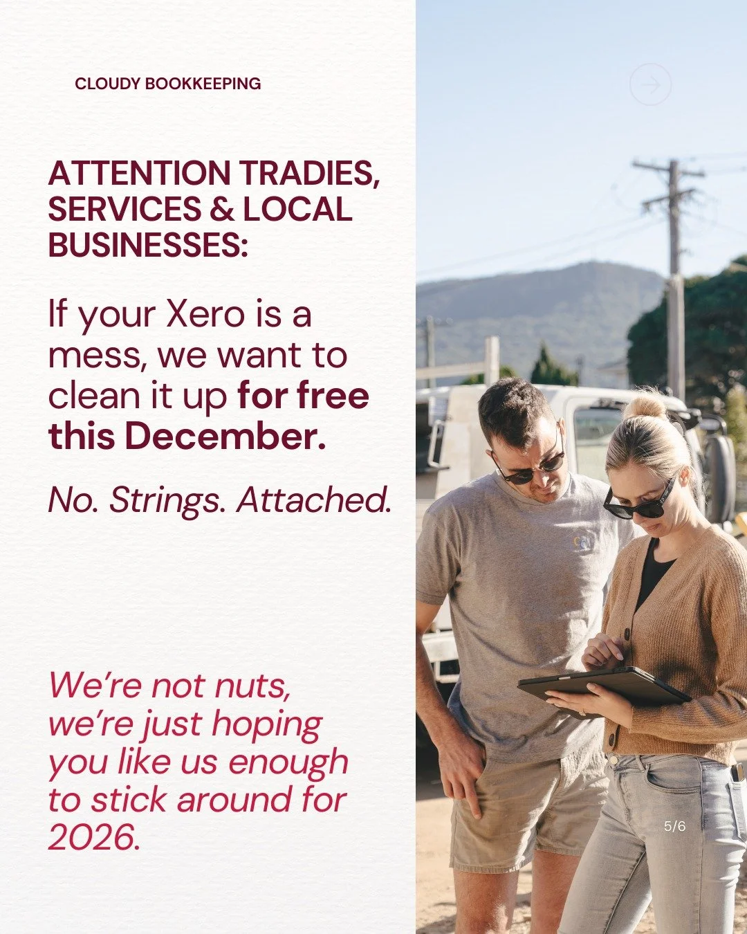 Services, Tradies &amp; Local Businesses &ndash; our Christmas gift to you. A free Xero cleanup worth $500.

If all you want for Christmas is&hellip; someone else to fix your Xero we&rsquo;ll clean it up for free when you start bookkeeping with us.

