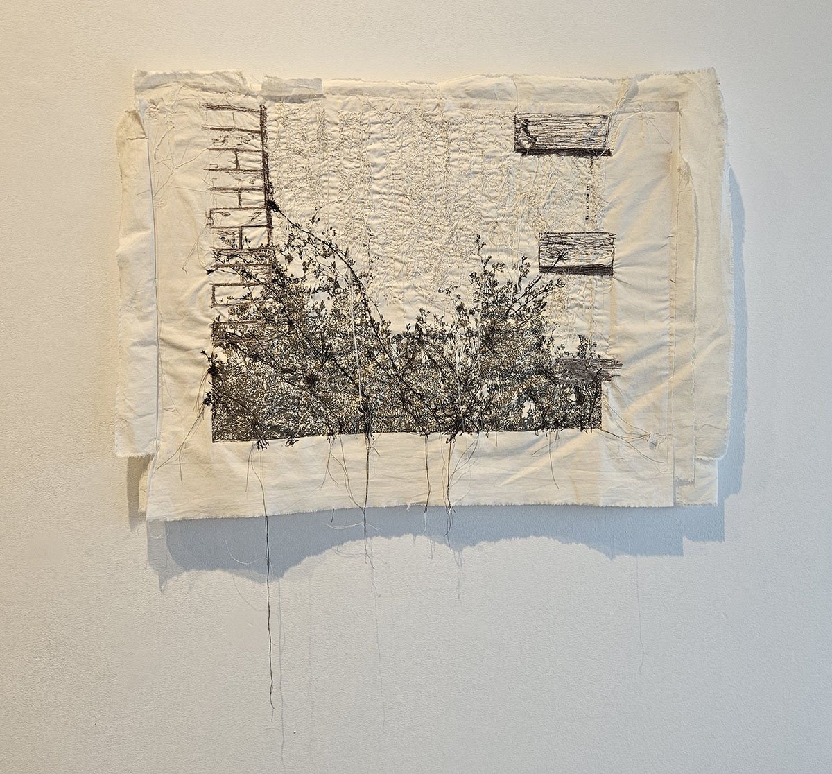 Brambles & Broken Fence: Screenprint, machine and hand stitching on cotton. 2025-2026