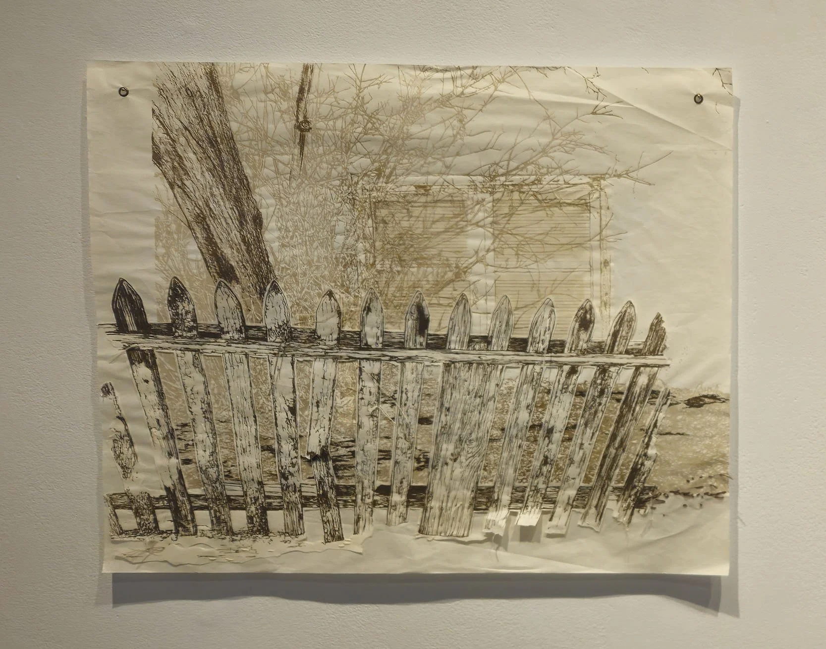 Killarney Window Scene 2: Screenprint and hand stitching on washi paper. 2024