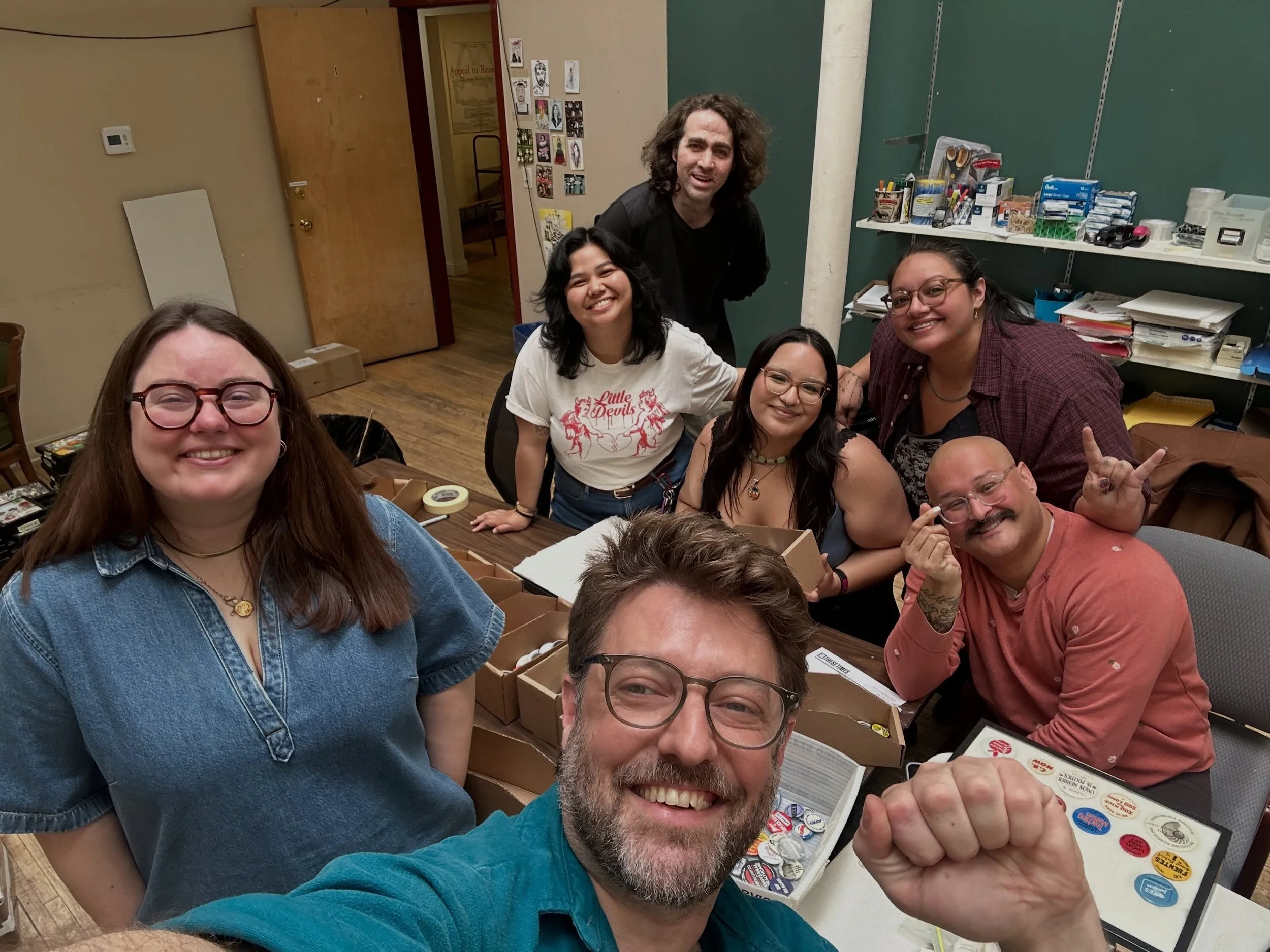 Some exciting updates at Buttons of the Left HQ!

For the past couple of years, most of my collection has been stored in a former photography darkroom that also serves as a place to organize, document and curate exhibits from the collection.

Over th