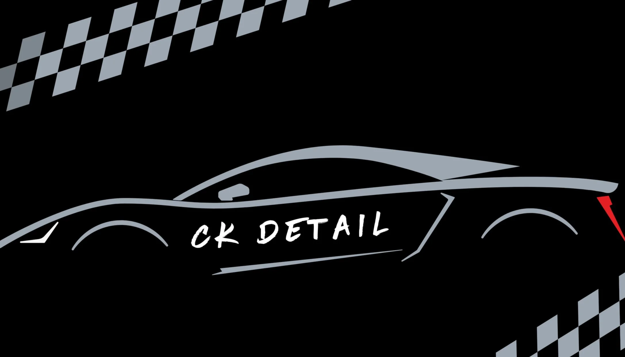Silhouette of a car with 'CK Detail' text and checkered pattern, black background.