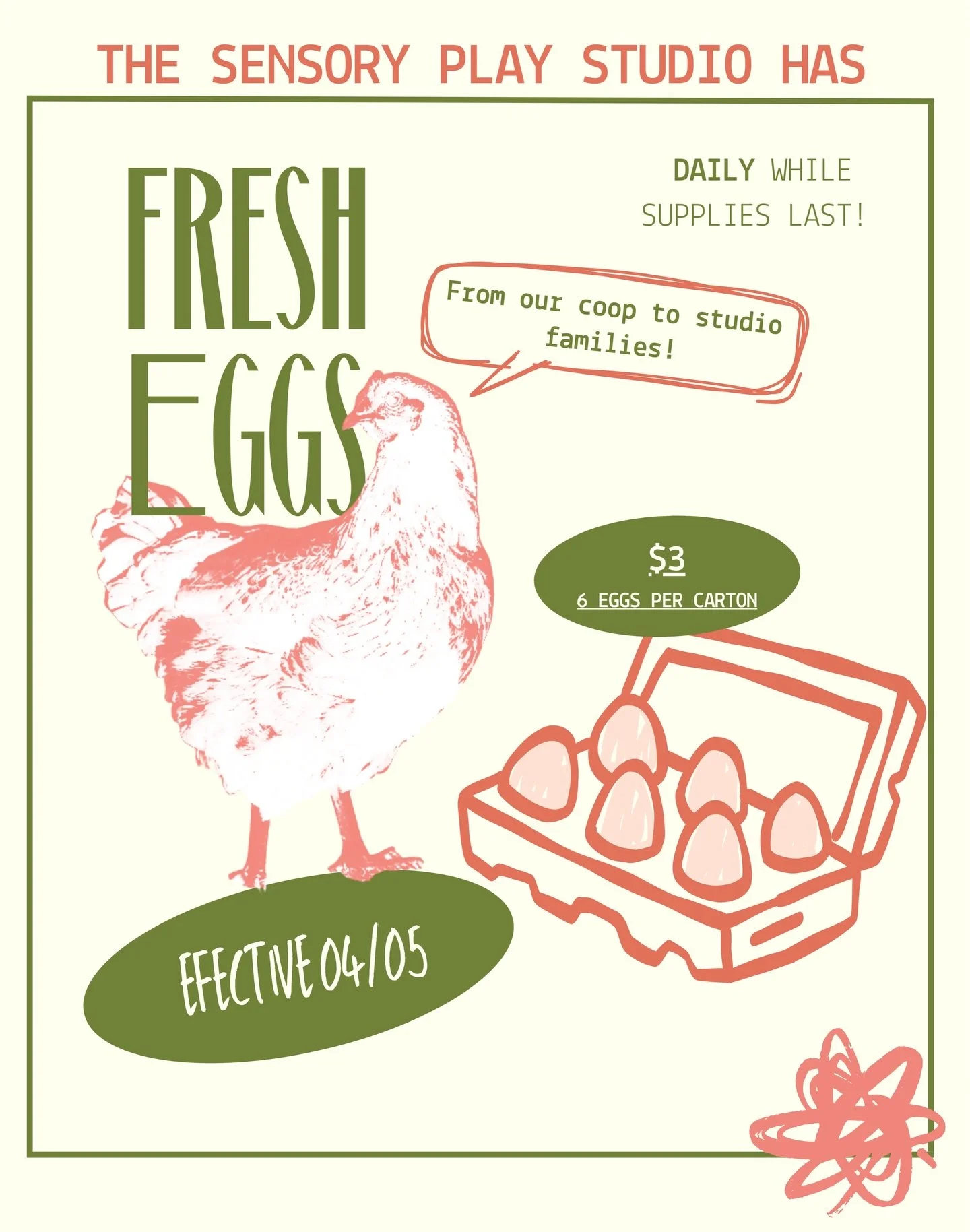 fresh from our girls 🤍🥚 $3 half dozen, stop by the studio!