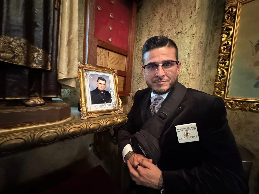 Eric Tafoya inside church for Catholic discipline article