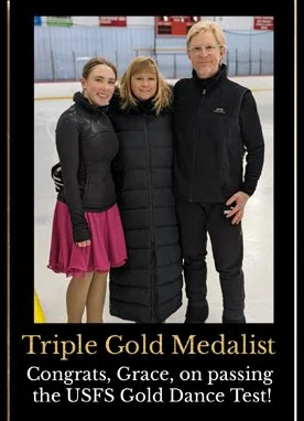 A graphic of Grace - a triple gold medalist.