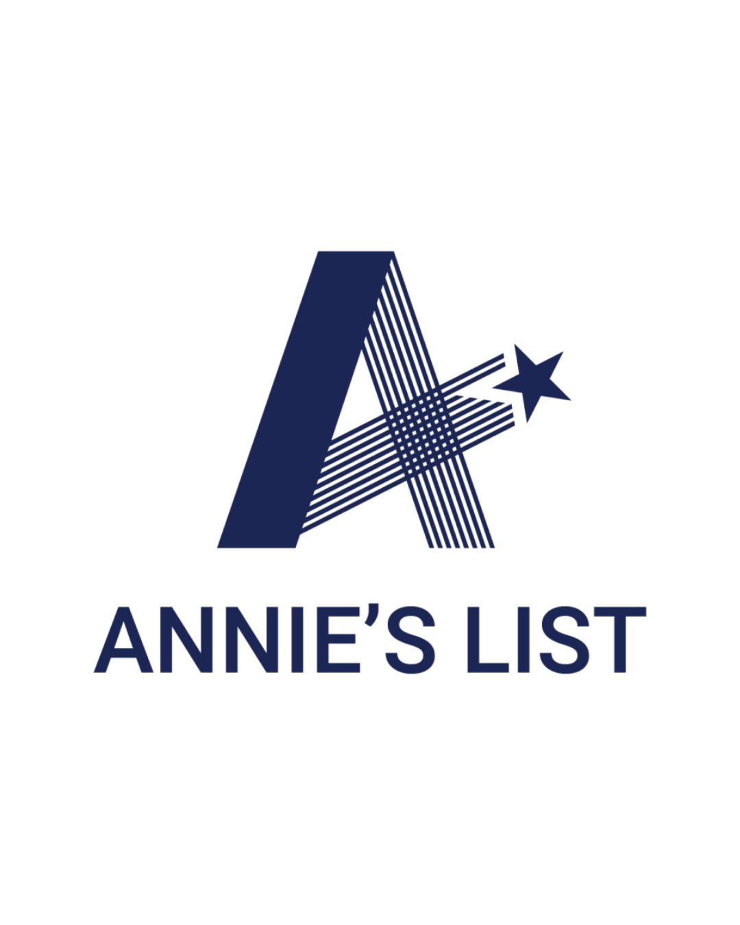 A stylized logo with a large letter A, a star, and the text 'Annie's List' underneath, in dark blue on a black background.