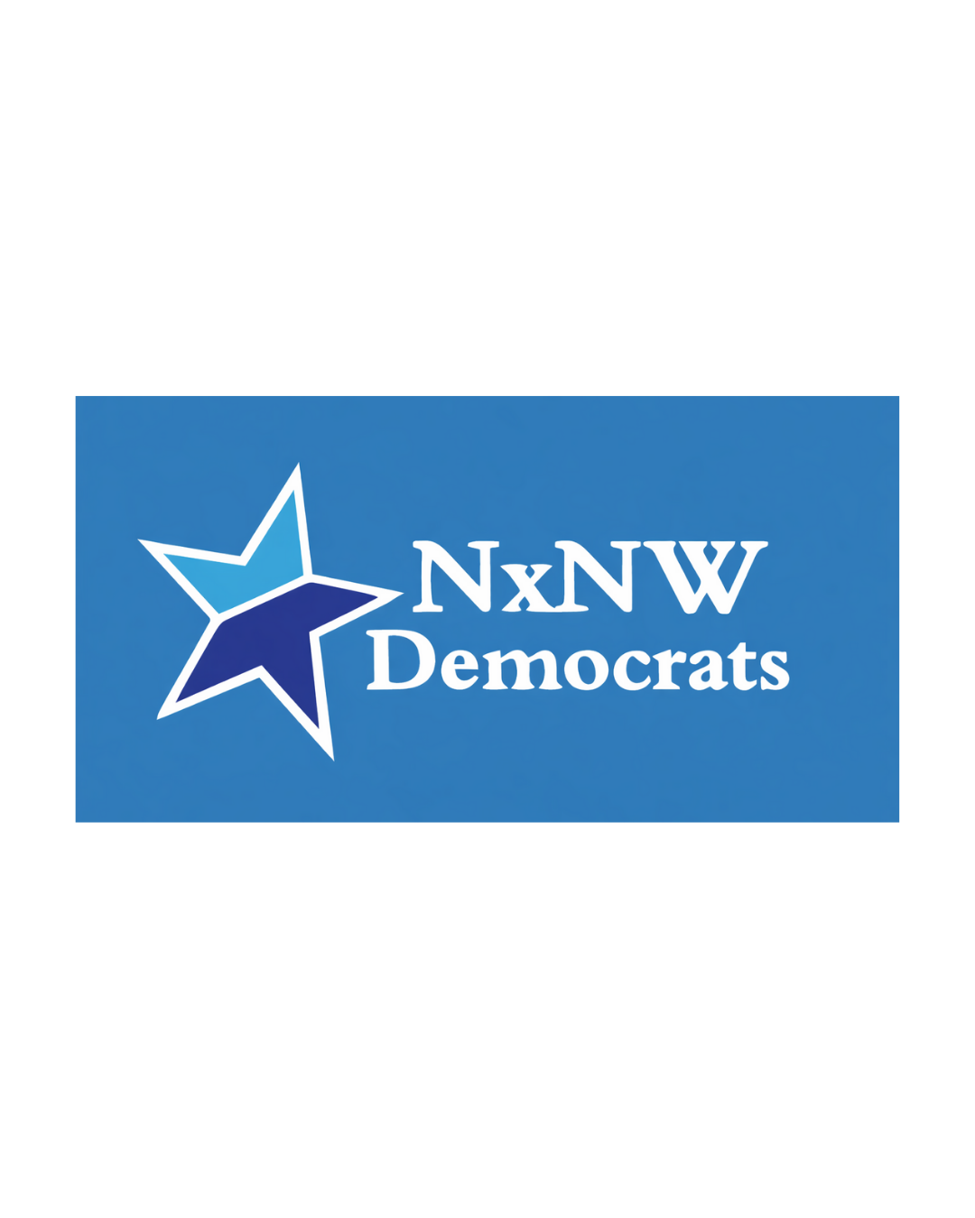 Logo for N x N W Democrats featuring a blue star with white outline and the text 'N x N W Democrats' on a blue background.