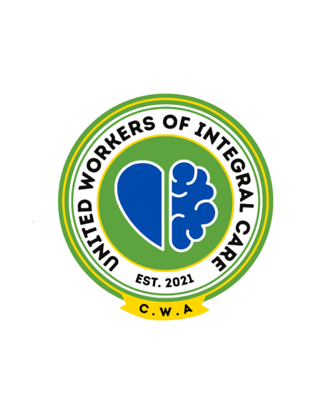 Badge featuring a divided heart and brain symbol with the text 'C.W.A' at the bottom.